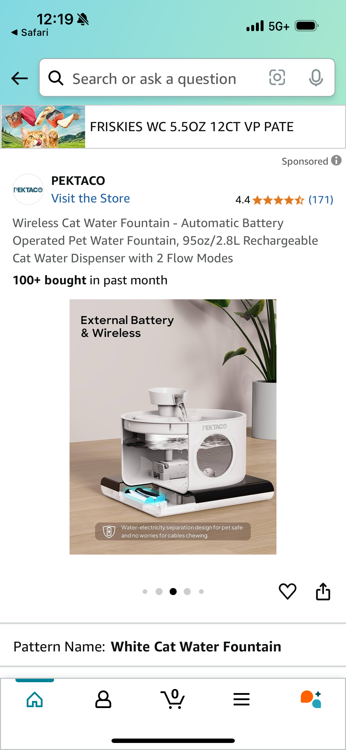 Wireless Cat Water Fountain *Black - Automatic Battery Operated Pet Water Fountain, 95oz/2.8L Rechargeable Cat Water Dispenser with 2 Flow Modes