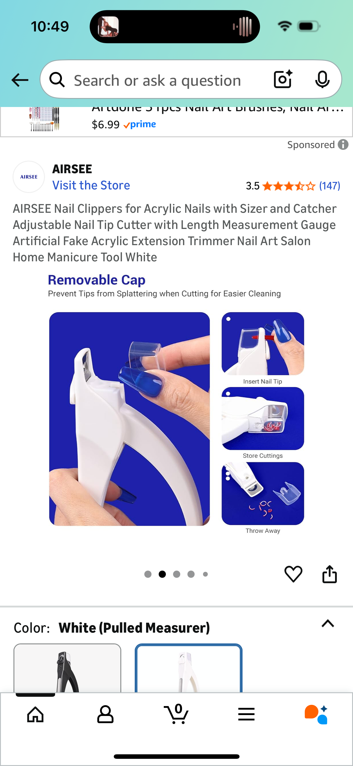 AIRSEE Nail Clippers for Acrylic Nails with Sizer and Catcher Adjustable Nail Tip Cutter with Length Measurement Gauge Artificial Fake Acrylic Extension Trimmer Nail Art Salon Home Manicure Tool White