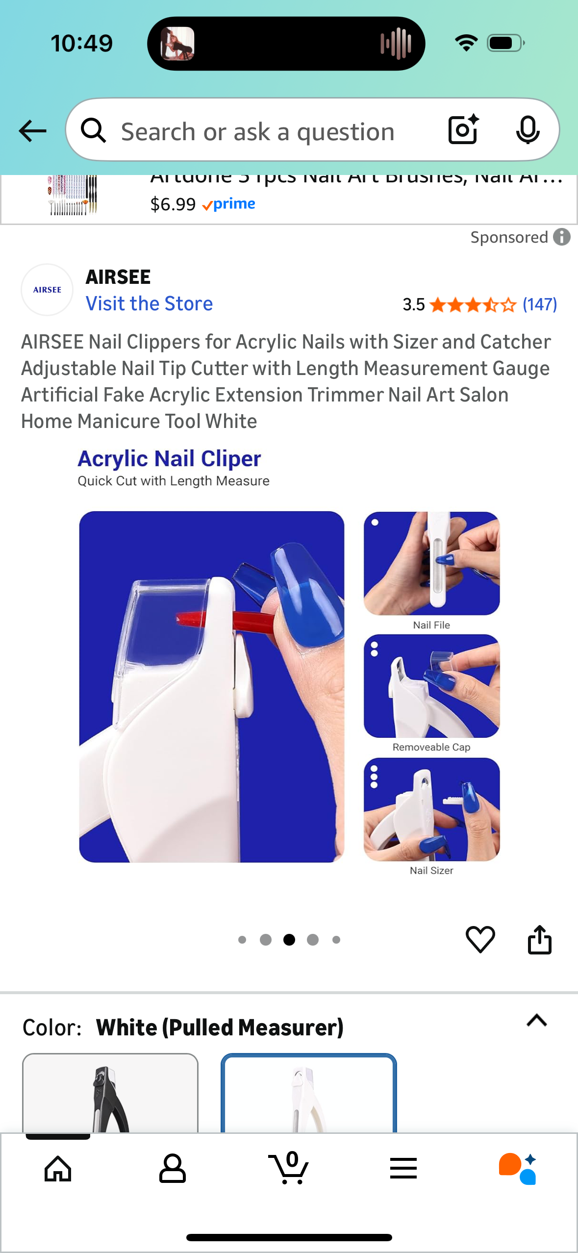 AIRSEE Nail Clippers for Acrylic Nails with Sizer and Catcher Adjustable Nail Tip Cutter with Length Measurement Gauge Artificial Fake Acrylic Extension Trimmer Nail Art Salon Home Manicure Tool White