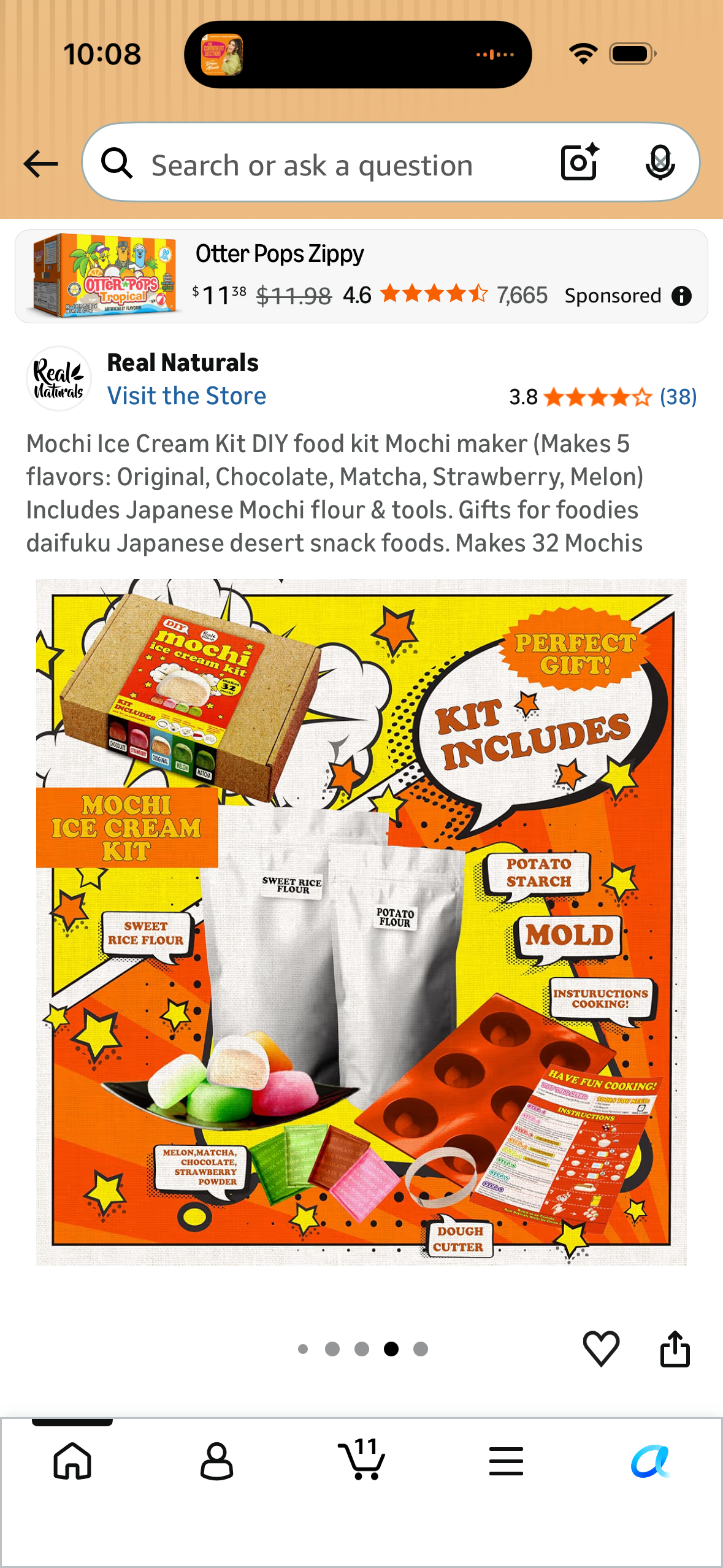 Mochi Ice Cream Kit DIY food kit Mochi maker (Makes 5 flavors: Original, Chocolate, Matcha, Strawberry, Melon) Includes Japanese Mochi flour & tools. Gifts for foodies daifuku Japanese desert snack foods. Makes 32 Mochis