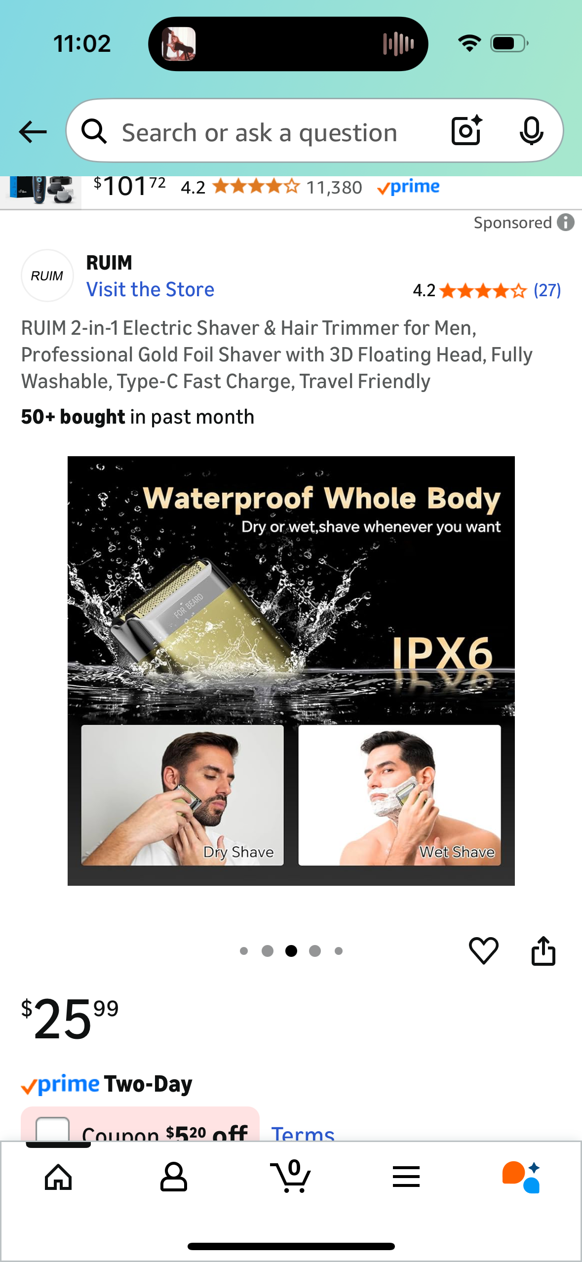 RUIM 2-in-1 Electric Shaver & Hair Trimmer for Men, Professional Gold Foil Shaver with 3D Floating Head, Fully Washable, Type-C Fast Charge, Travel Friendly
