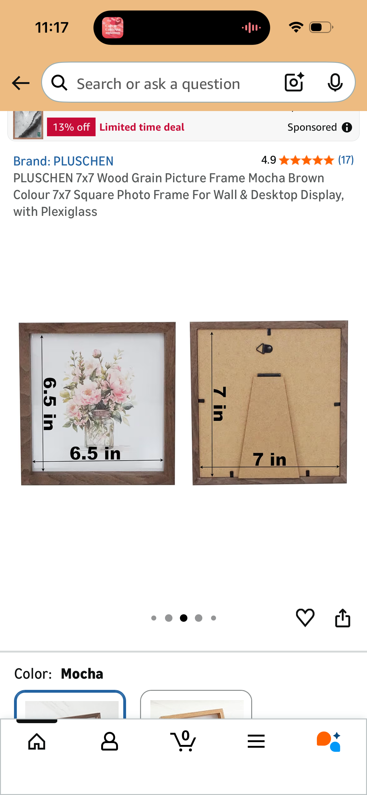 7x7 Wood Grain Picture Frame Mocha Brown Colour 7x7 Square Photo Frame For Wall & Desktop Display, with Plexiglass