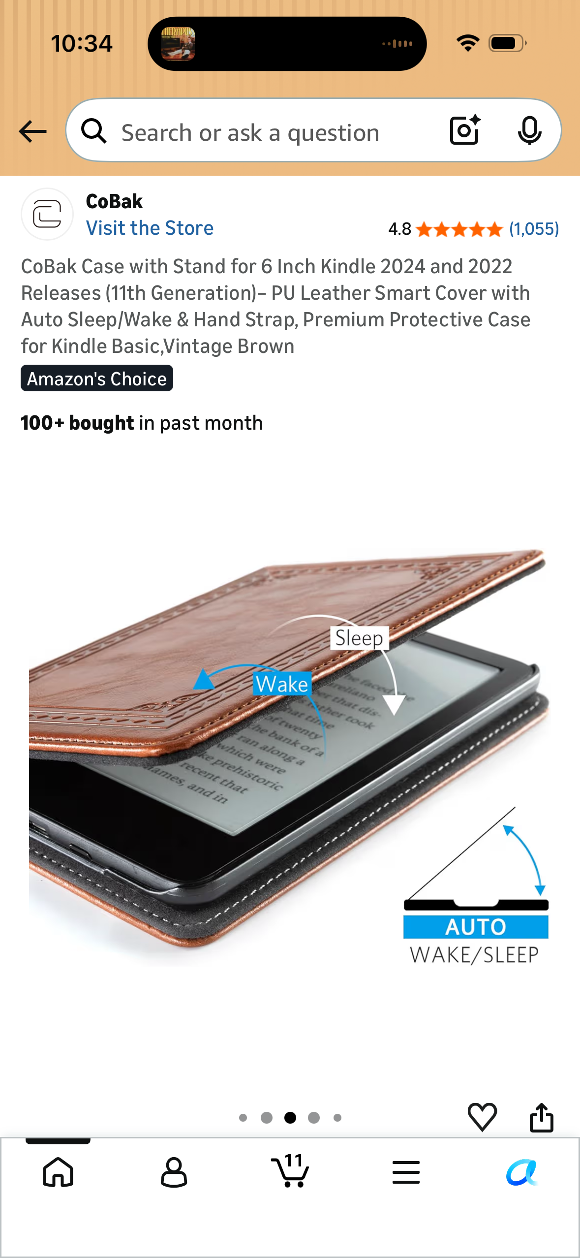 CoBak Case with Stand for 6 Inch Kindle 2024 and 2022 Releases (11th Generation)– PU Leather Smart Cover with Auto Sleep/Wake & Hand Strap, Premium Protective Case for Kindle Basic,Vintage Brown