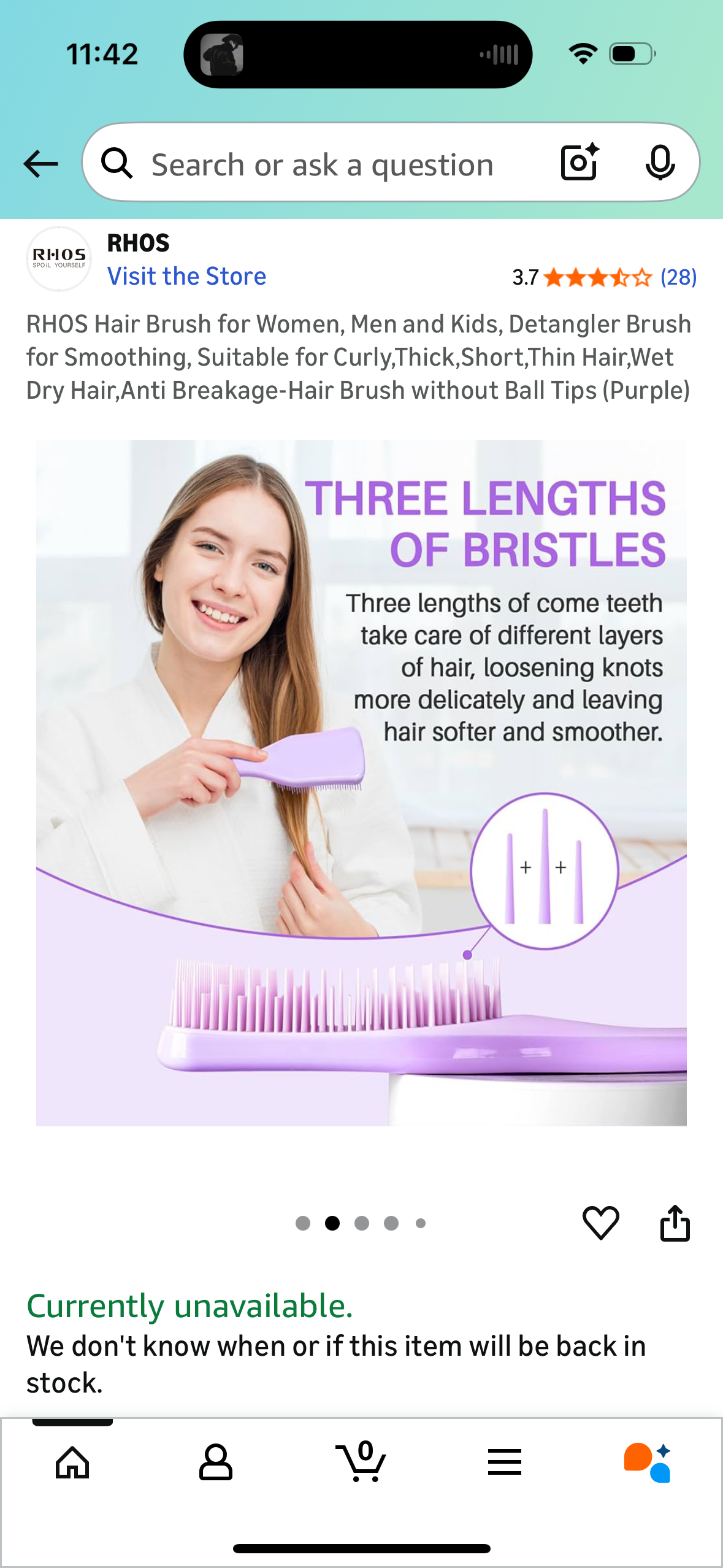 RHOS Hair Brush for Women, Men and Kids, Detangler Brush for Smoothing, Suitable for Curly,Thick,Short,Thin Hair,Wet Dry Hair,Anti Breakage-Hair Brush without Ball Tips (BLUE)