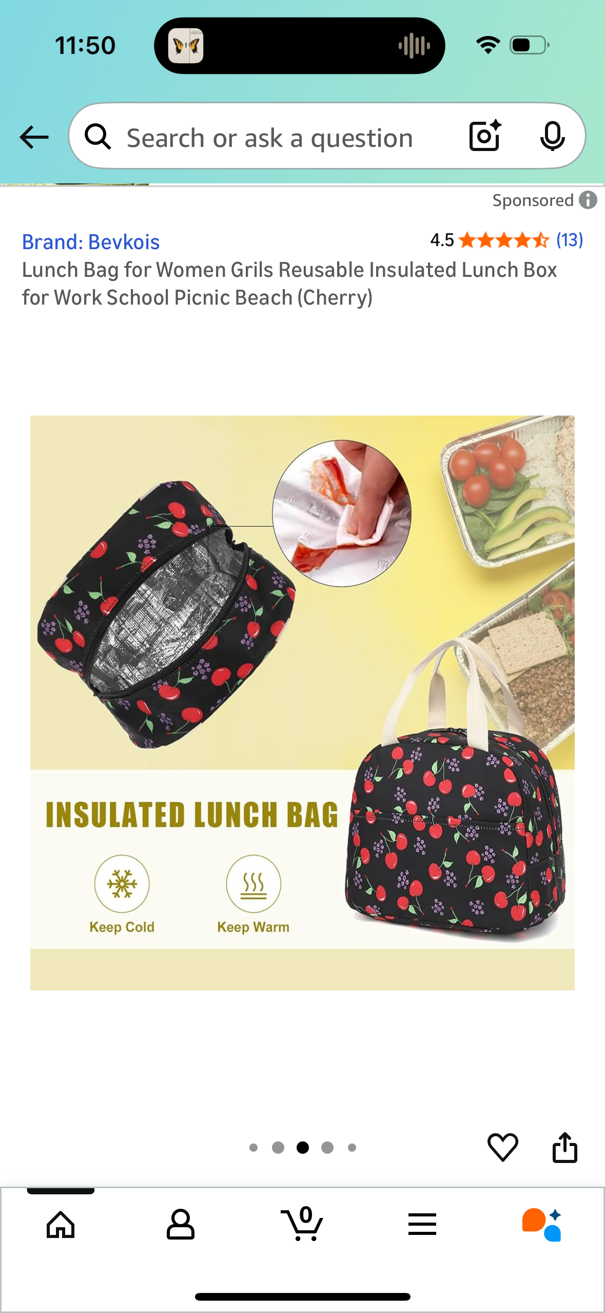 Lunch Bag for Women Grils Reusable Insulated Lunch Box for Work School Picnic Beach (Cherry)