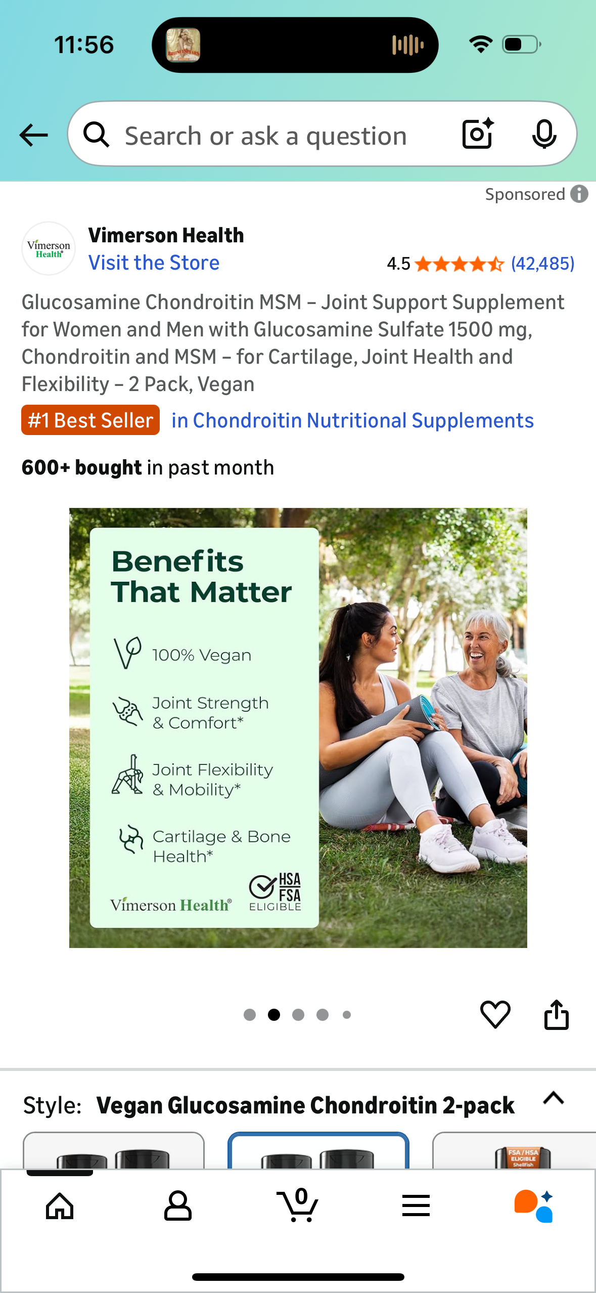 Glucosamine Chondroitin MSM – Joint Support Supplement for Women and Men with Glucosamine Sulfate 1500 mg, Chondroitin and MSM – for Cartilage, Joint Health and Flexibility – 2 Pack, Vegan