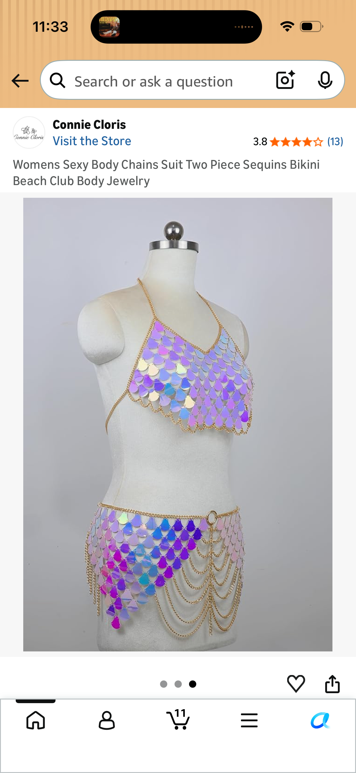 Womens Sexy Body Chains Suit Two Piece Sequins Bikini Beach Club Body Jewelry