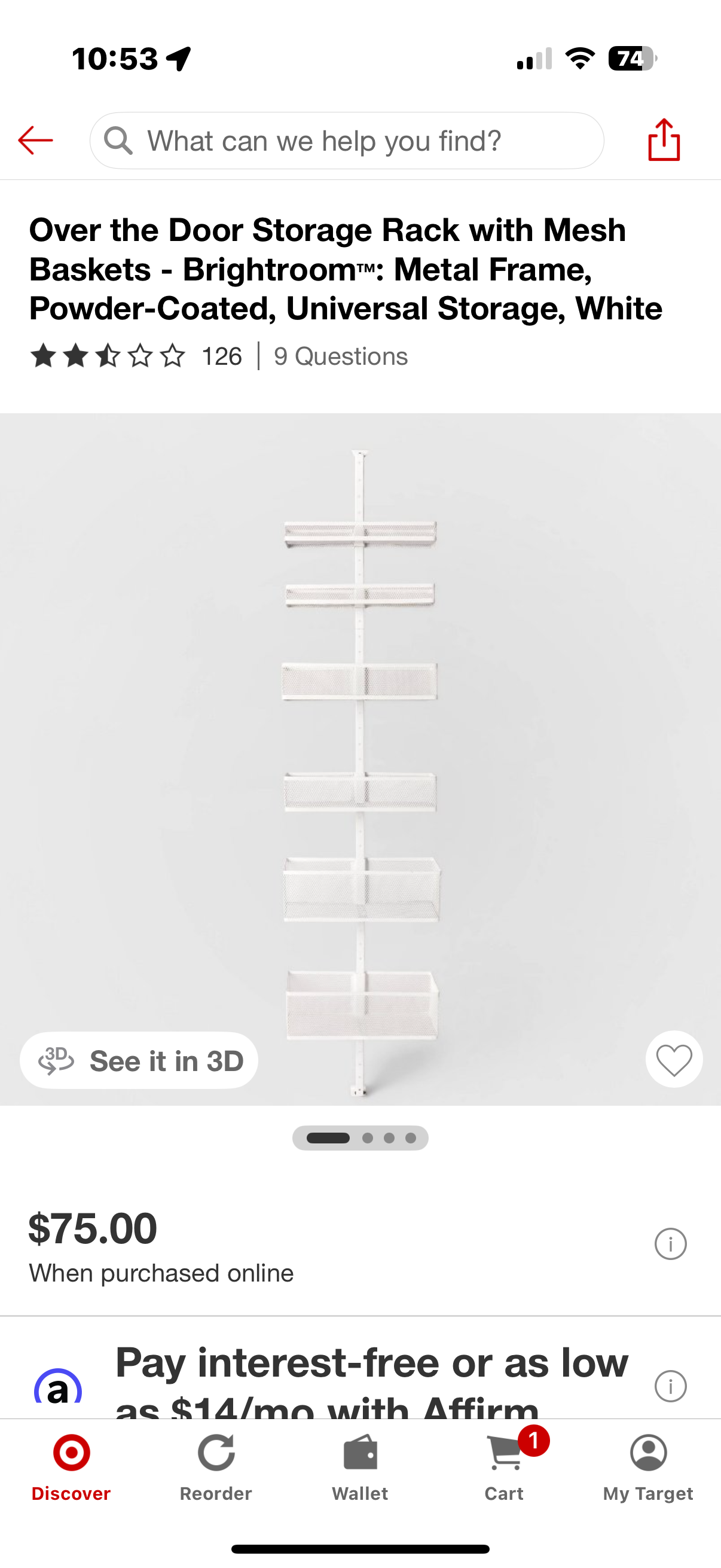Over the Door Storage Rack with Mesh Baskets - Brightroom™: Metal Frame, Powder-Coated, Universal Storage, White