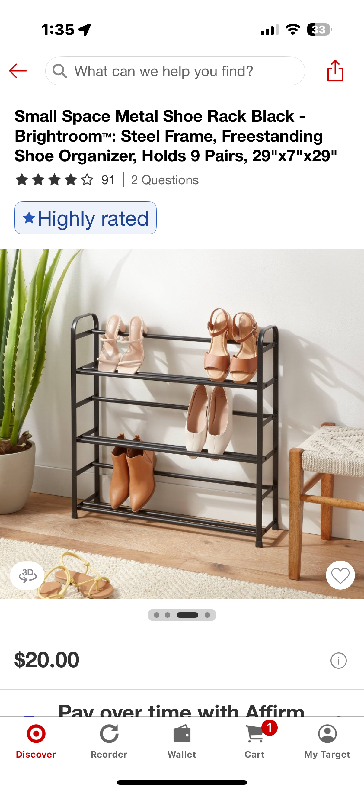 Small Space Metal Shoe Rack Black - Brightroom™: Steel Frame, Freestanding Shoe Organizer, Holds 9 Pairs, 29"x7"x29"