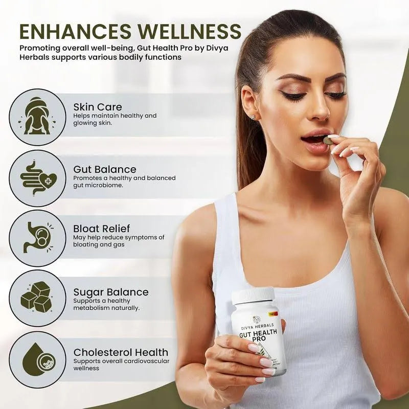 Divya Herbals Gut Health Pro - Bloat Relief, Detox & Digestive Support - 100% Pure Organic Triphala Supplement - for Women & Men - Uncoated Vegan Tablets -120Ct