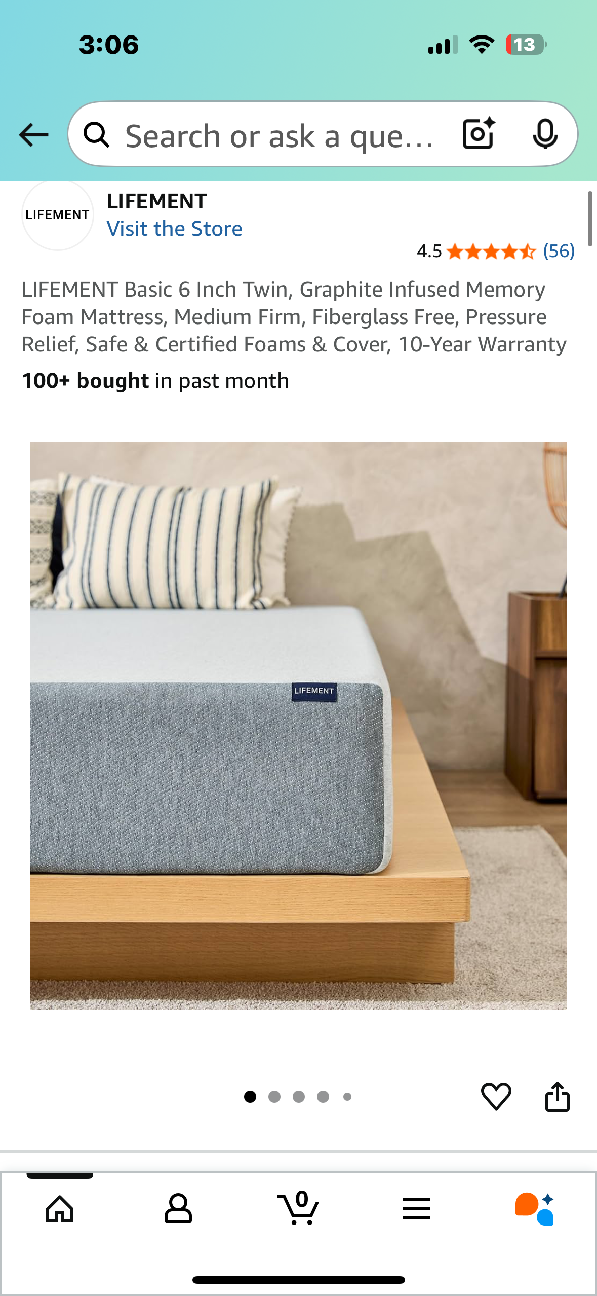 LIFEMENT Basic 6 Inch Twin, Graphite Infused Memory Foam Mattress, Medium Firm, Fiberglass Free, Pressure Relief, Safe & Certified Foams & Cover (B1085)