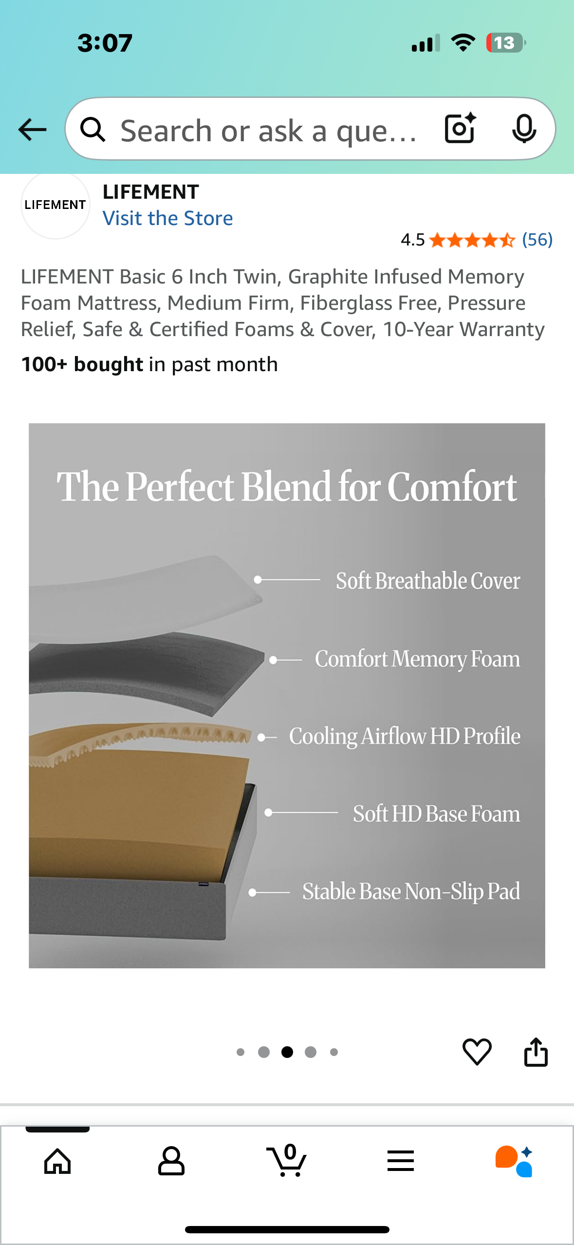 LIFEMENT Basic 6 Inch Twin, Graphite Infused Memory Foam Mattress, Medium Firm, Fiberglass Free, Pressure Relief, Safe & Certified Foams & Cover (B1085)