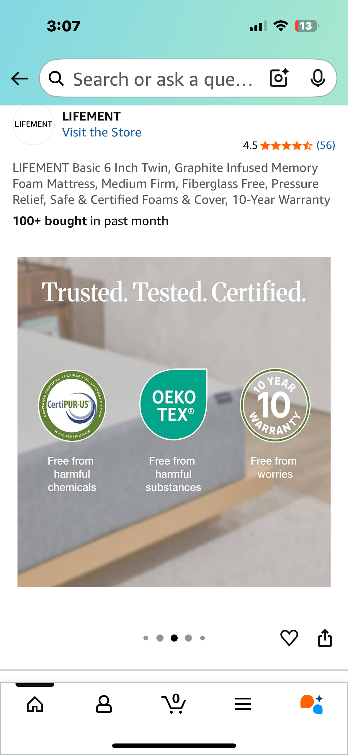 LIFEMENT Basic 6 Inch Twin, Graphite Infused Memory Foam Mattress, Medium Firm, Fiberglass Free, Pressure Relief, Safe & Certified Foams & Cover (B1085)