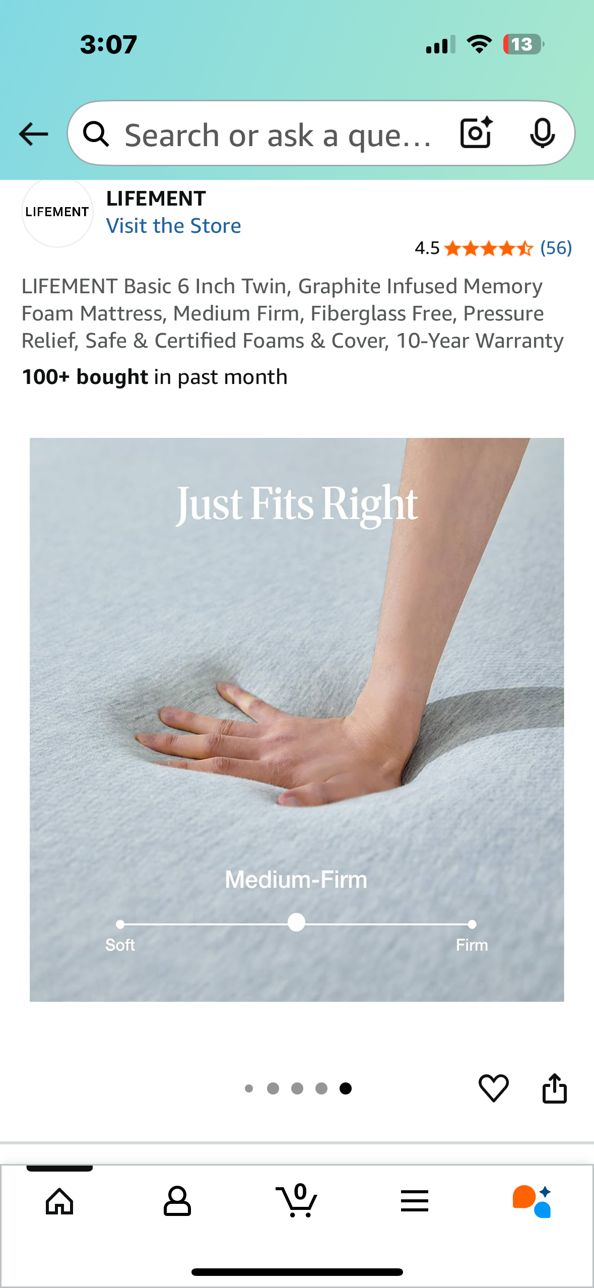 LIFEMENT Basic 6 Inch Twin, Graphite Infused Memory Foam Mattress, Medium Firm, Fiberglass Free, Pressure Relief, Safe & Certified Foams & Cover (B1085)
