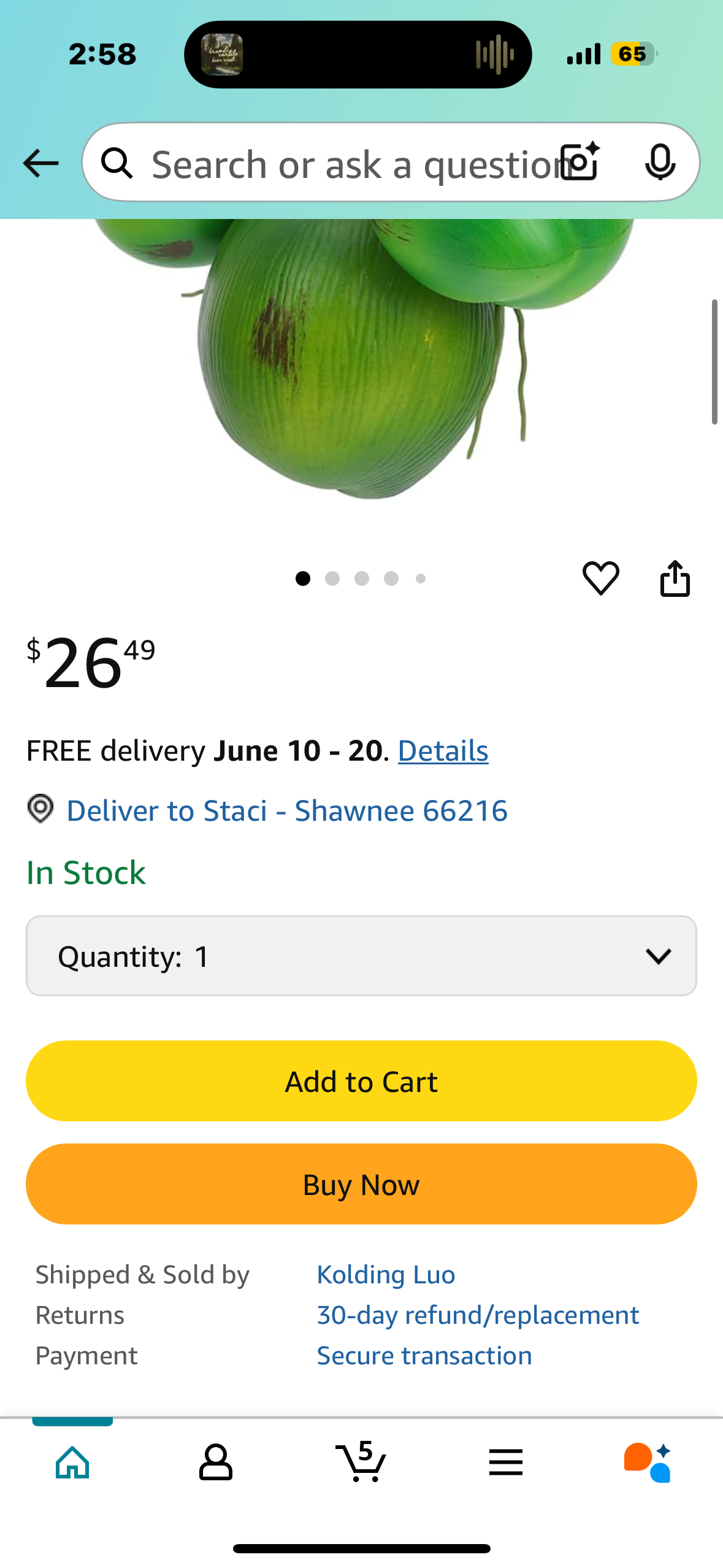 Bunch Artificial Coconuts Fake Hawaiian Luau Party Decor Photo Props Farmhouse Decorations