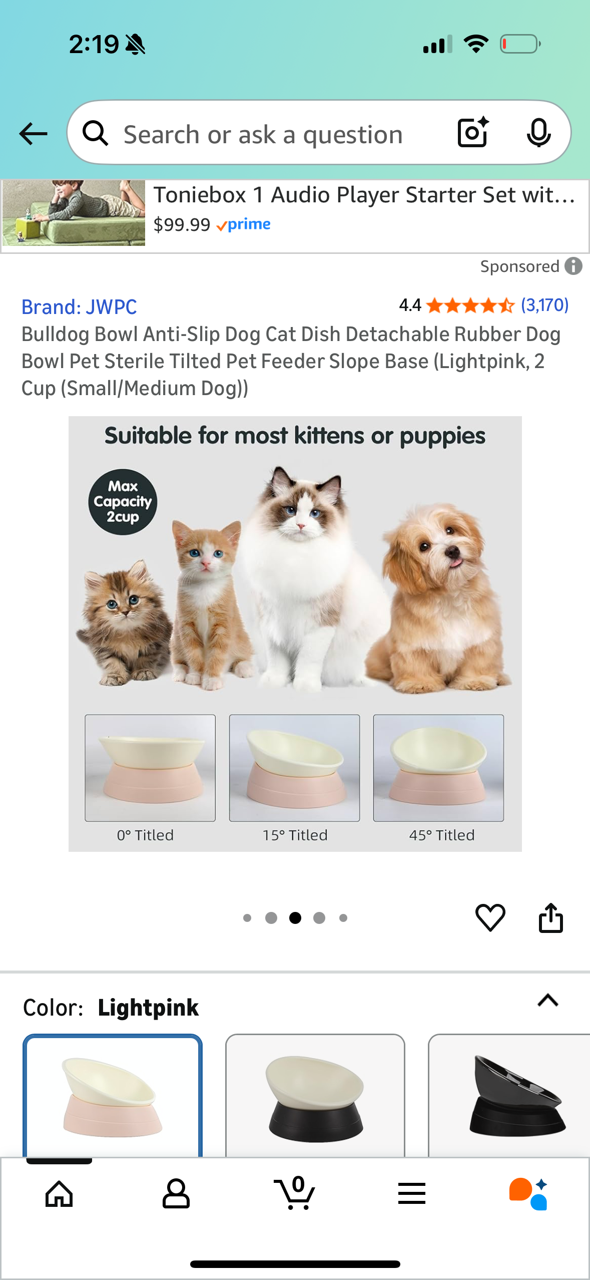 Bulldog Bowl Anti-Slip Dog Cat Dish Detachable Rubber Dog Bowl Pet Sterile Tilted Pet Feeder Slope Base (Lightpink, 2 Cup (Small/Medium Dog))