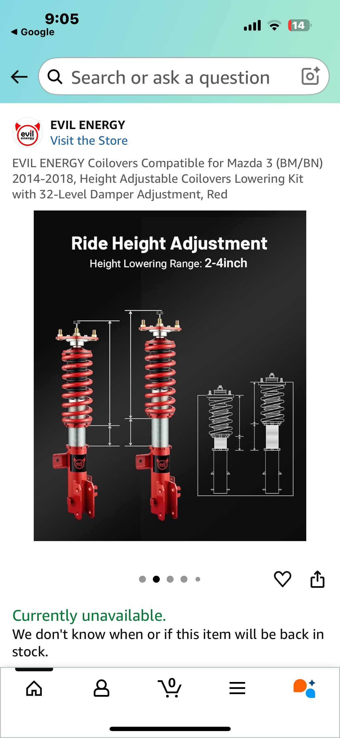 EVIL ENERGY Coilovers Compatible for Mazda 3 (BM/BN) 2014-2018, Height Adjustable Coilovers Lowering Kit with 32-Level Damper Adjustment, Red (G863)