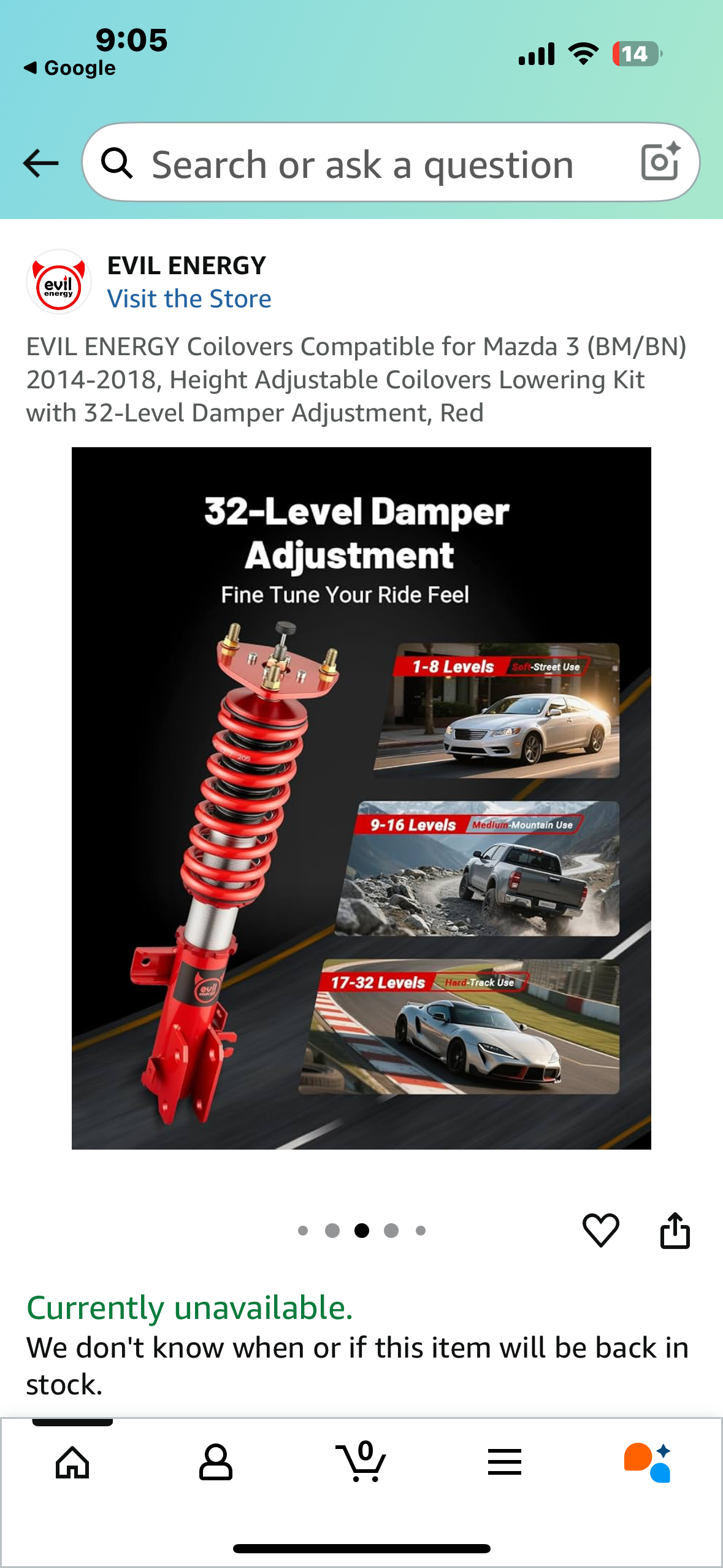 EVIL ENERGY Coilovers Compatible for Mazda 3 (BM/BN) 2014-2018, Height Adjustable Coilovers Lowering Kit with 32-Level Damper Adjustment, Red (G863)
