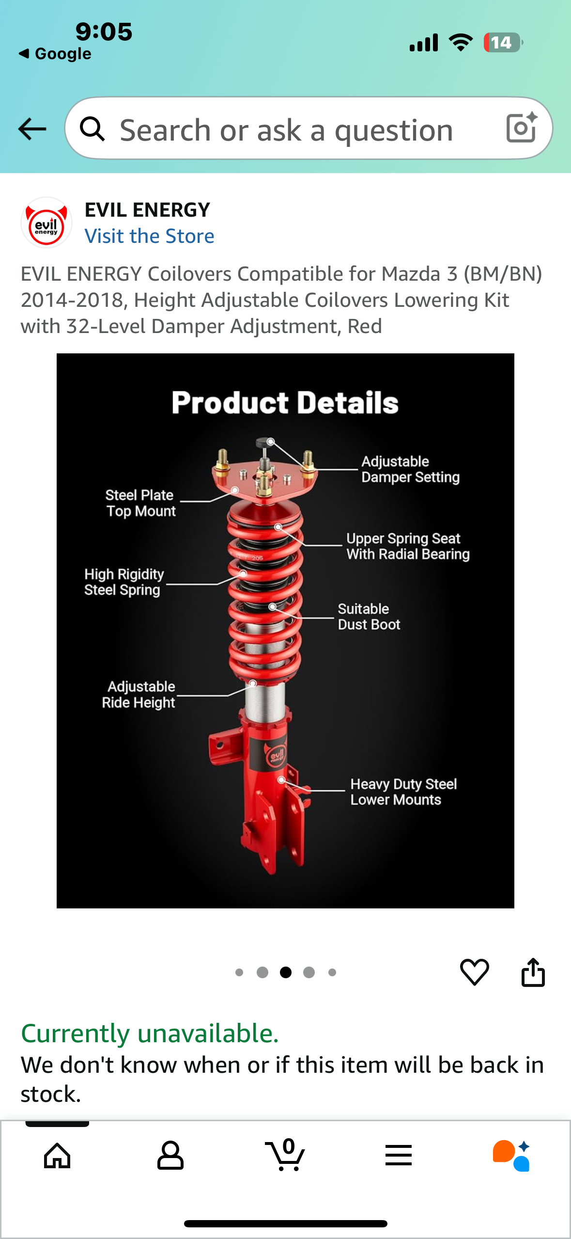 EVIL ENERGY Coilovers Compatible for Mazda 3 (BM/BN) 2014-2018, Height Adjustable Coilovers Lowering Kit with 32-Level Damper Adjustment, Red (G863)
