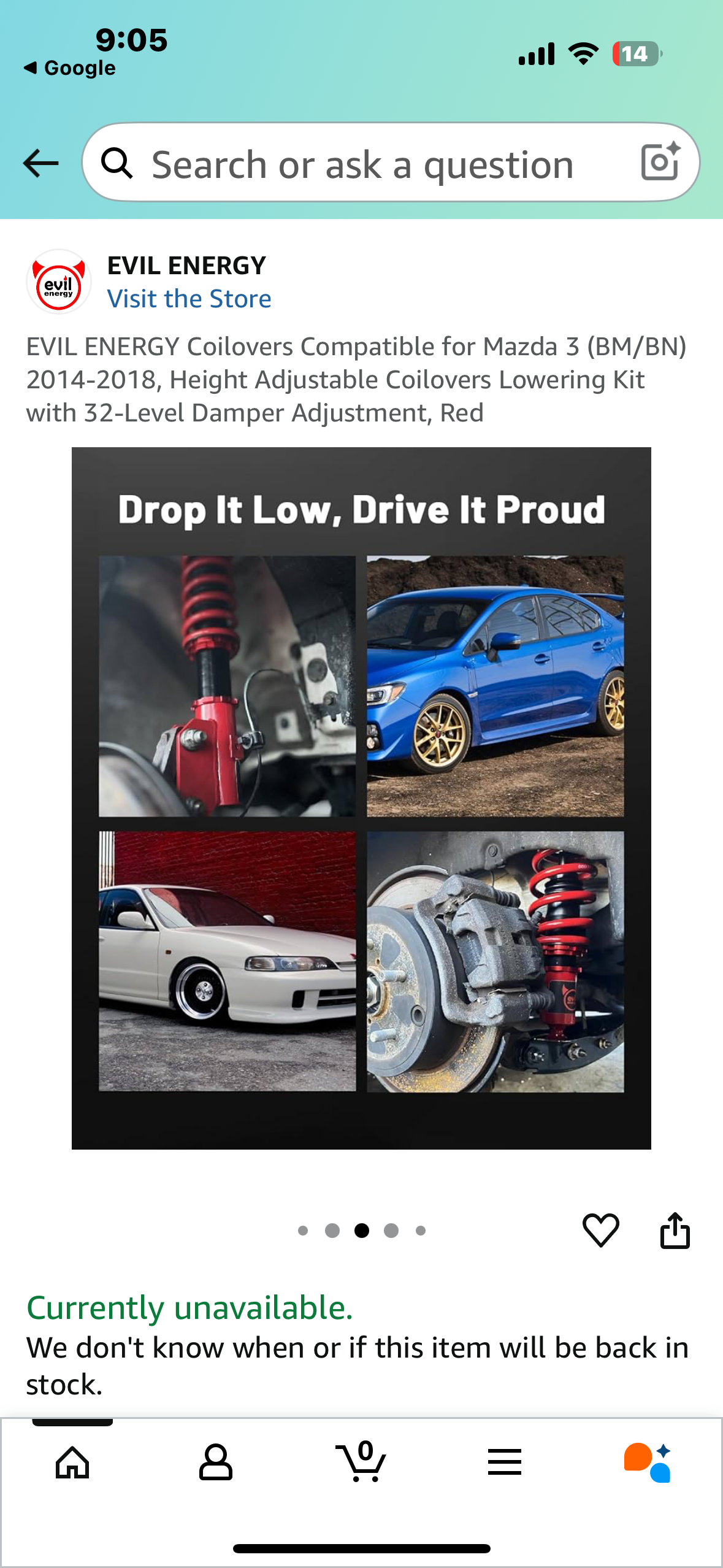 EVIL ENERGY Coilovers Compatible for Mazda 3 (BM/BN) 2014-2018, Height Adjustable Coilovers Lowering Kit with 32-Level Damper Adjustment, Red (G863)