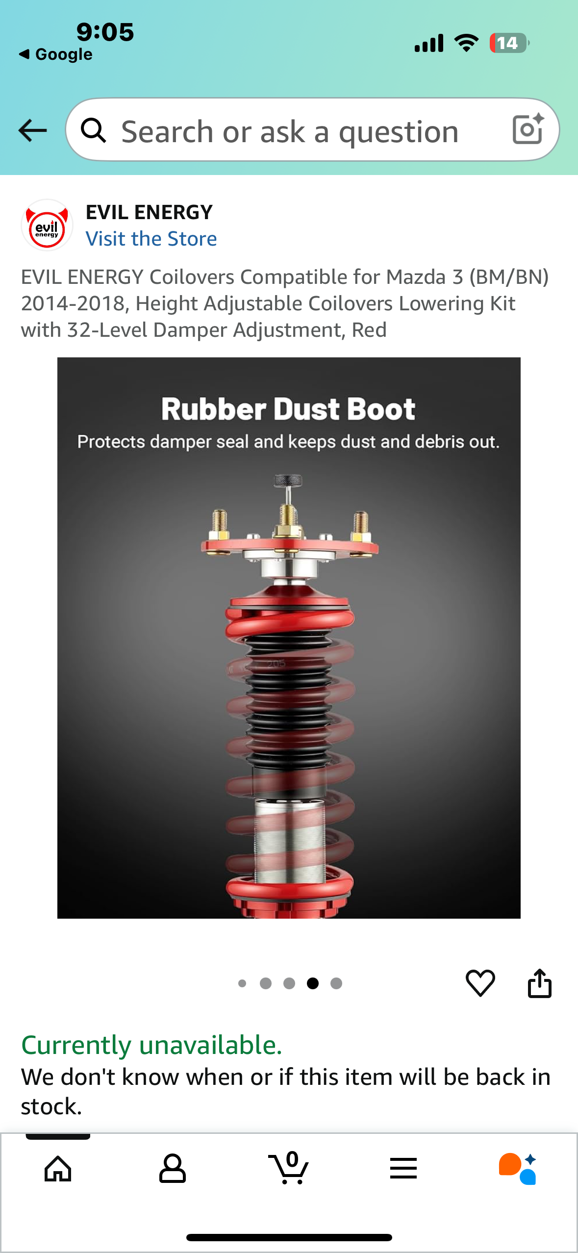 EVIL ENERGY Coilovers Compatible for Mazda 3 (BM/BN) 2014-2018, Height Adjustable Coilovers Lowering Kit with 32-Level Damper Adjustment, Red (G863)