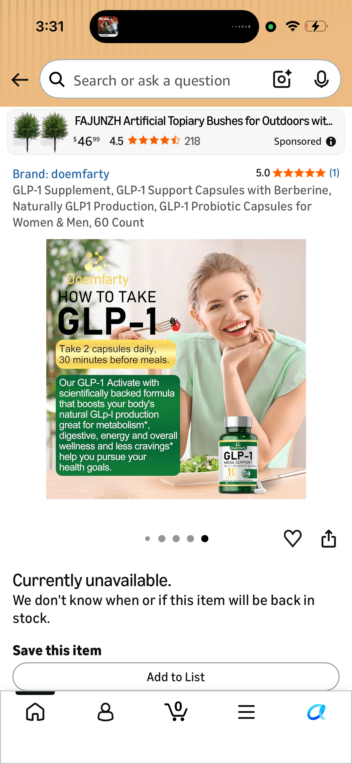 GLP-1 Supplement, GLP-1 Support Capsules with Berberine, Naturally GLP1 Production, GLP-1 Probiotic Capsules for Women & Men, 60 Count