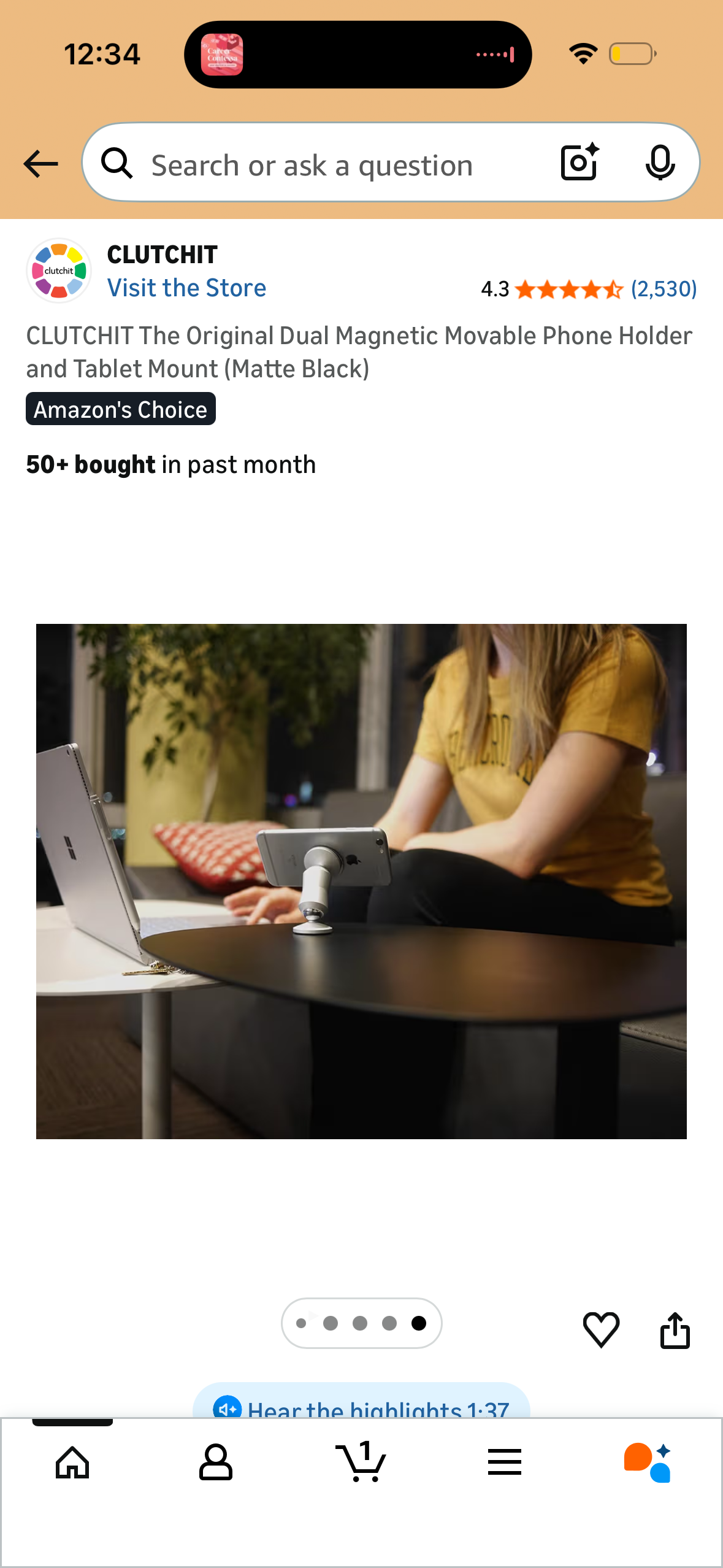 CLUTCHIT The Original Dual Magnetic Movable Phone Holder and Tablet Mount (Matte Black)