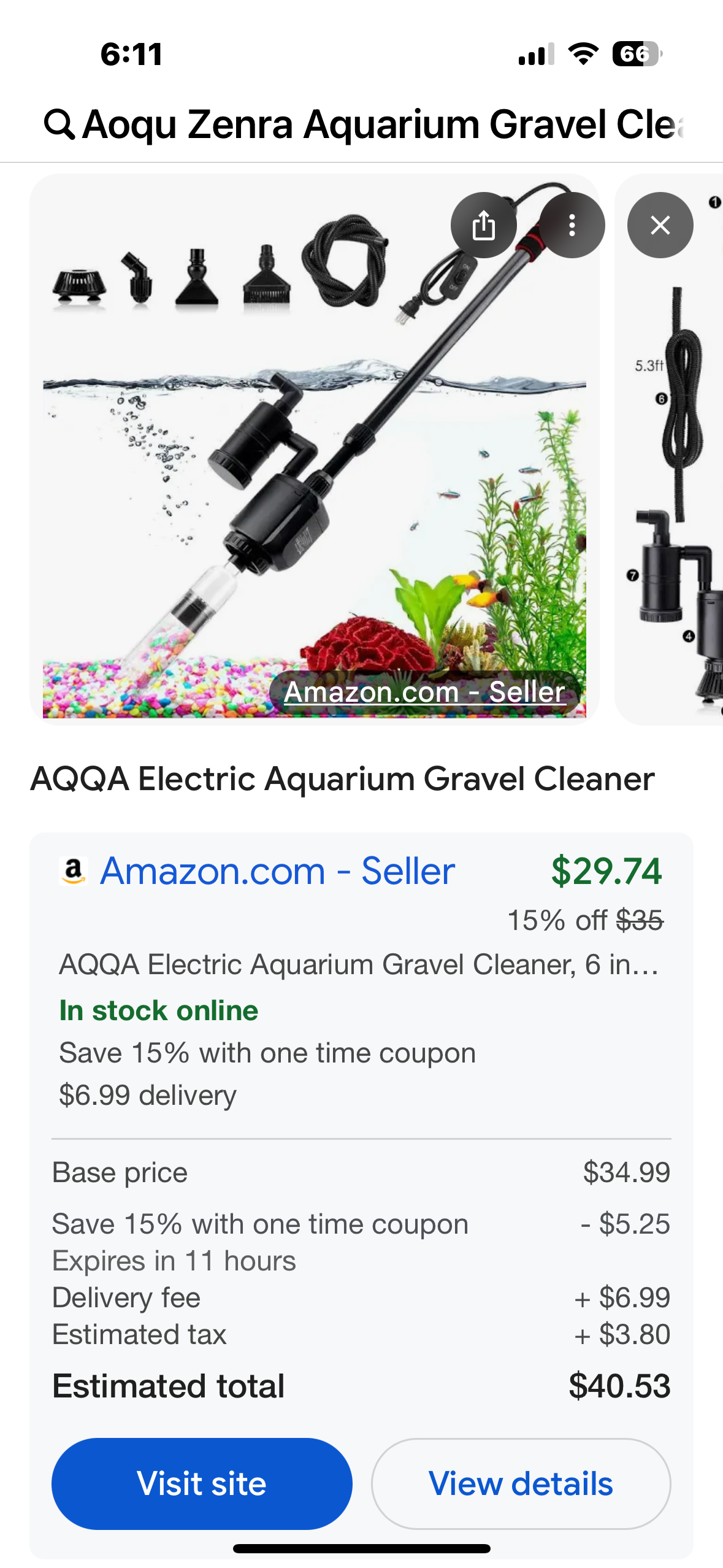 AoquvZenra Aquarium Gravel Cleaner - Electric Fish Tank Vacuum 7 in 1 Cleaning Tools Kit, Multifunction Wash Sand Filter Water Circulation for Water Changing 475GPH/30W
