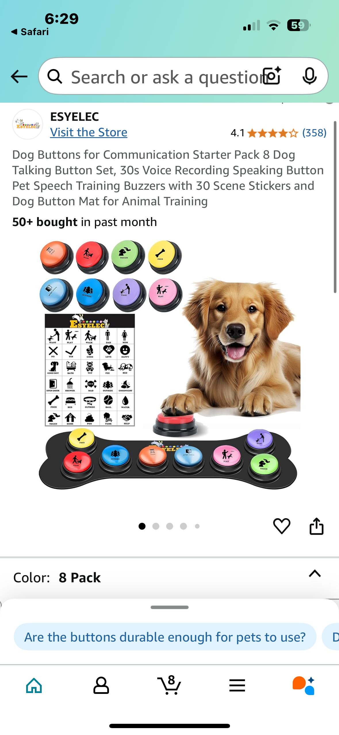Dog Buttons for Communication Starter Pack 8 Dog Talking Button Set, 30s Voice Recording Speaking Button Pet Speech Training Buzzers with 30 Scene Stickers and Dog Button Mat for Animal Training
