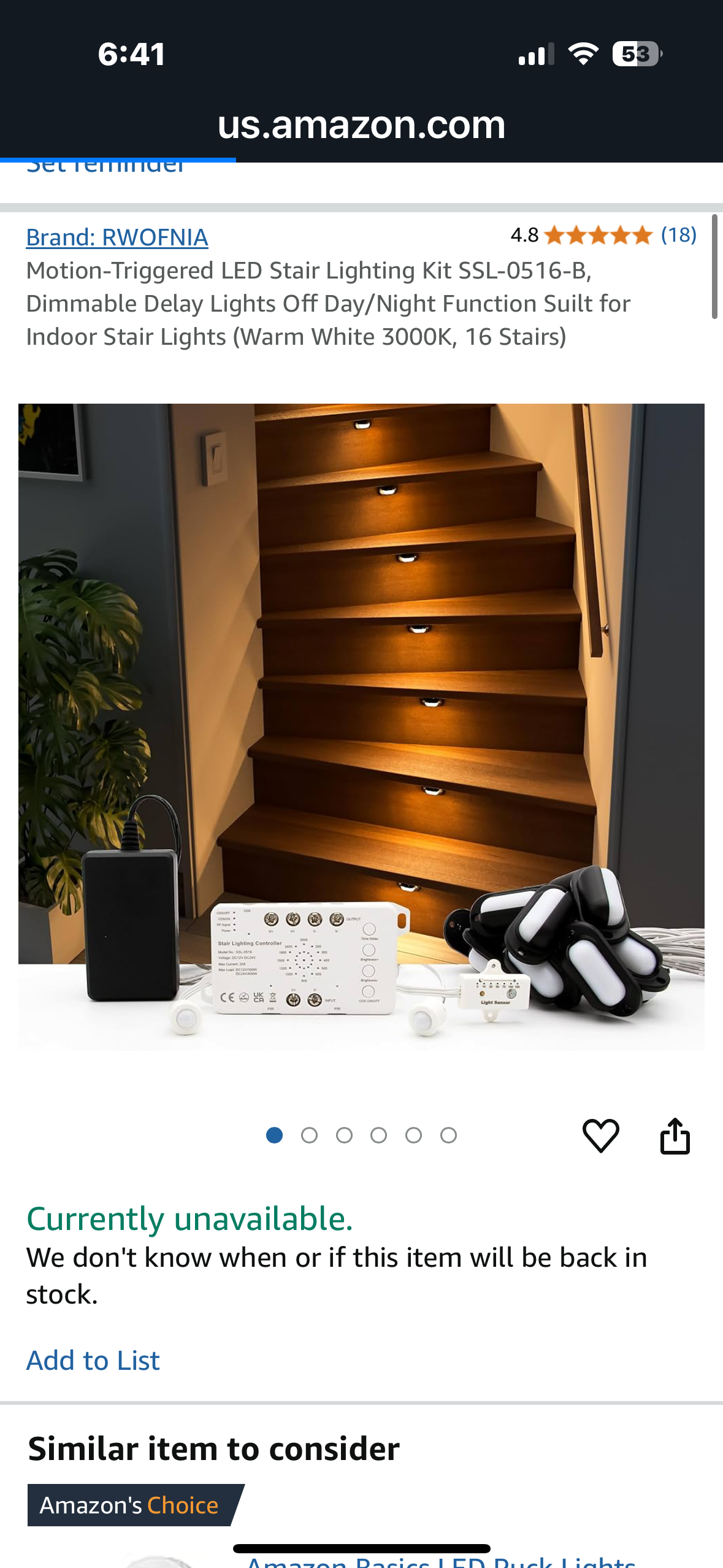 Motion-Triggered LED Stair Lighting Kit SSL-0516-B, Dimmable Delay Lights Off Day/Night Function Suilt for Indoor Stair Lights (Warm White 3000K, 16 Stairs