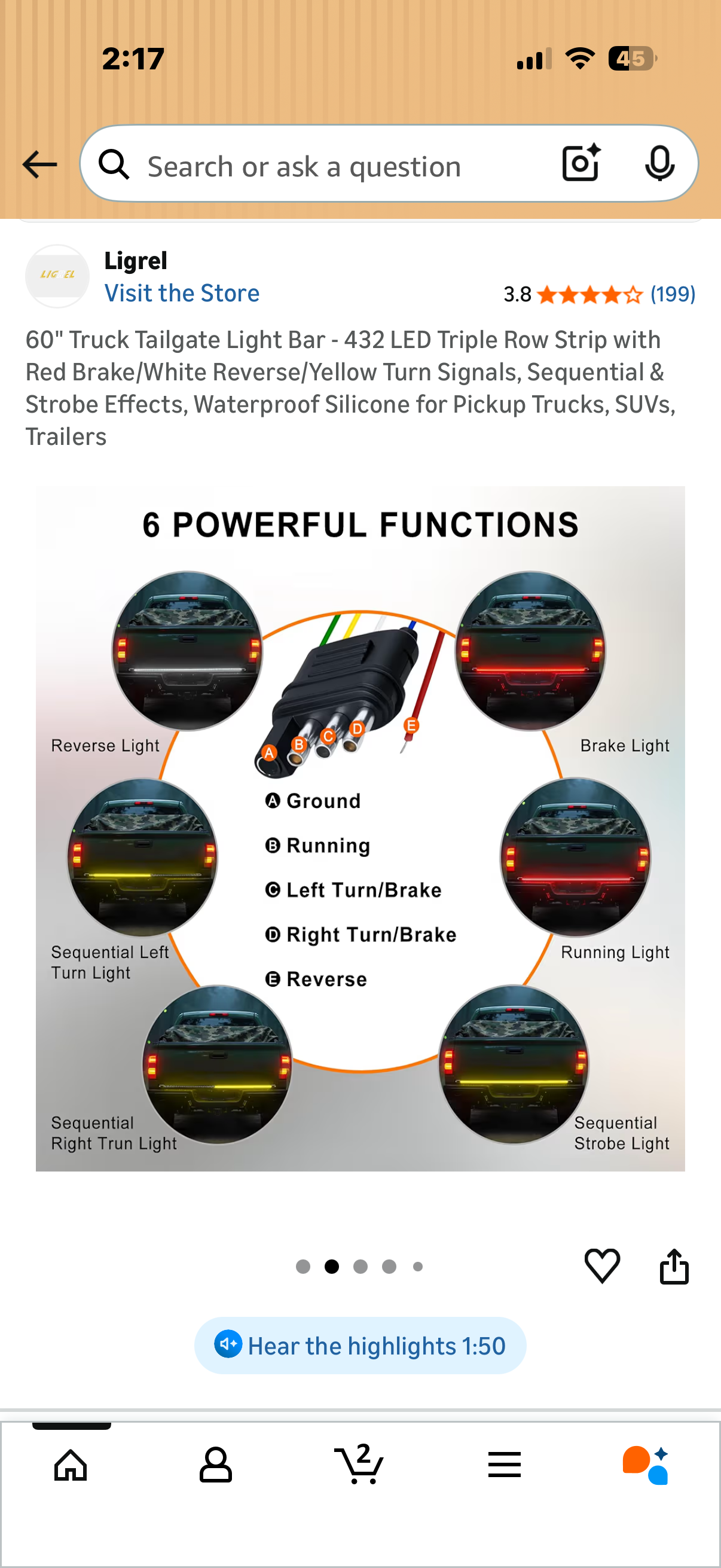 60" Truck Tailgate Light Bar - 432 LED Triple Row Strip with Red Brake/White Reverse/Yellow Turn Signals, Sequential & Strobe Effects, Waterproof Silicone for Pickup Trucks, SUVs, Trailers