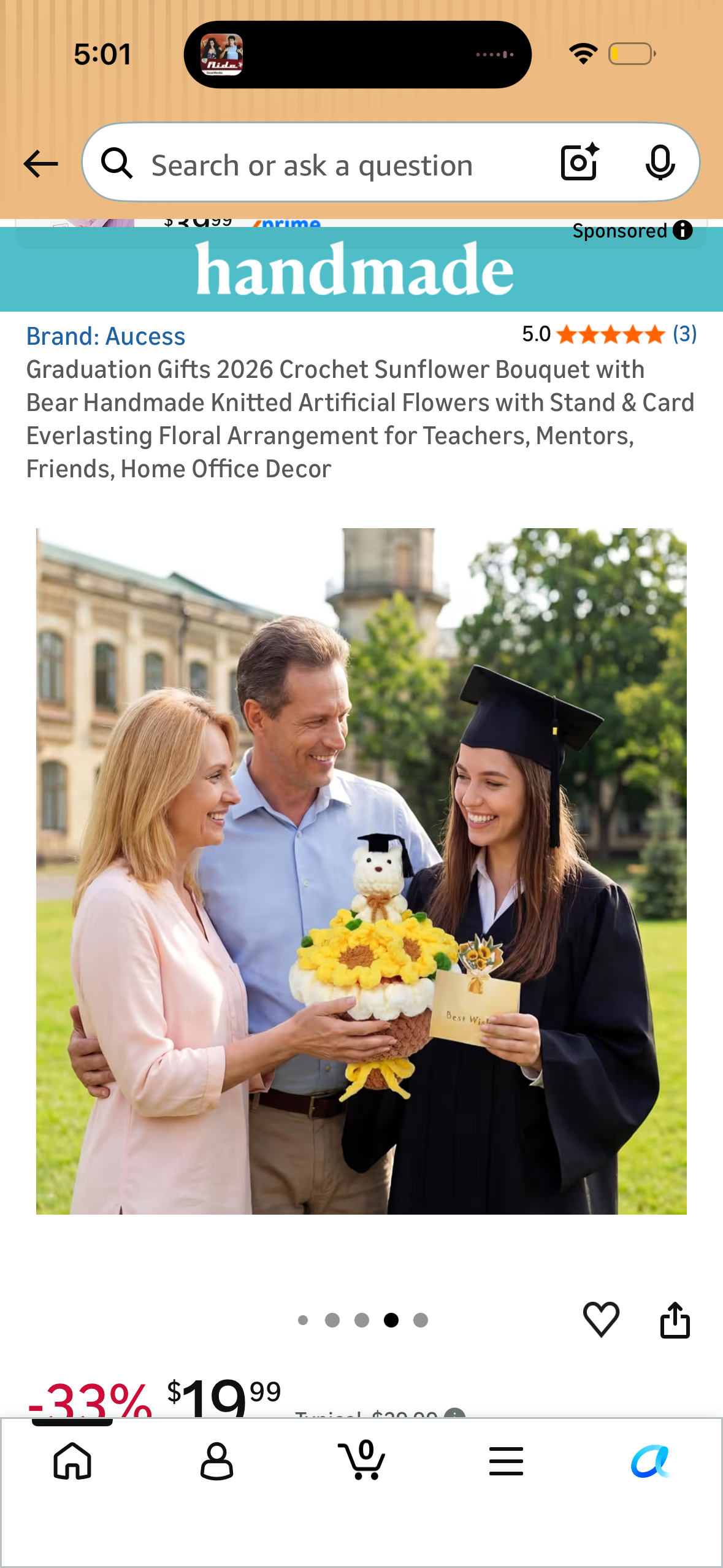Graduation Gifts 2026 Crochet Sunflower Bouquet with Bear Handmade Knitted Artificial Flowers with Stand & Card Everlasting Floral Arrangement for Teachers, Mentors, Friends, Home Office Decor