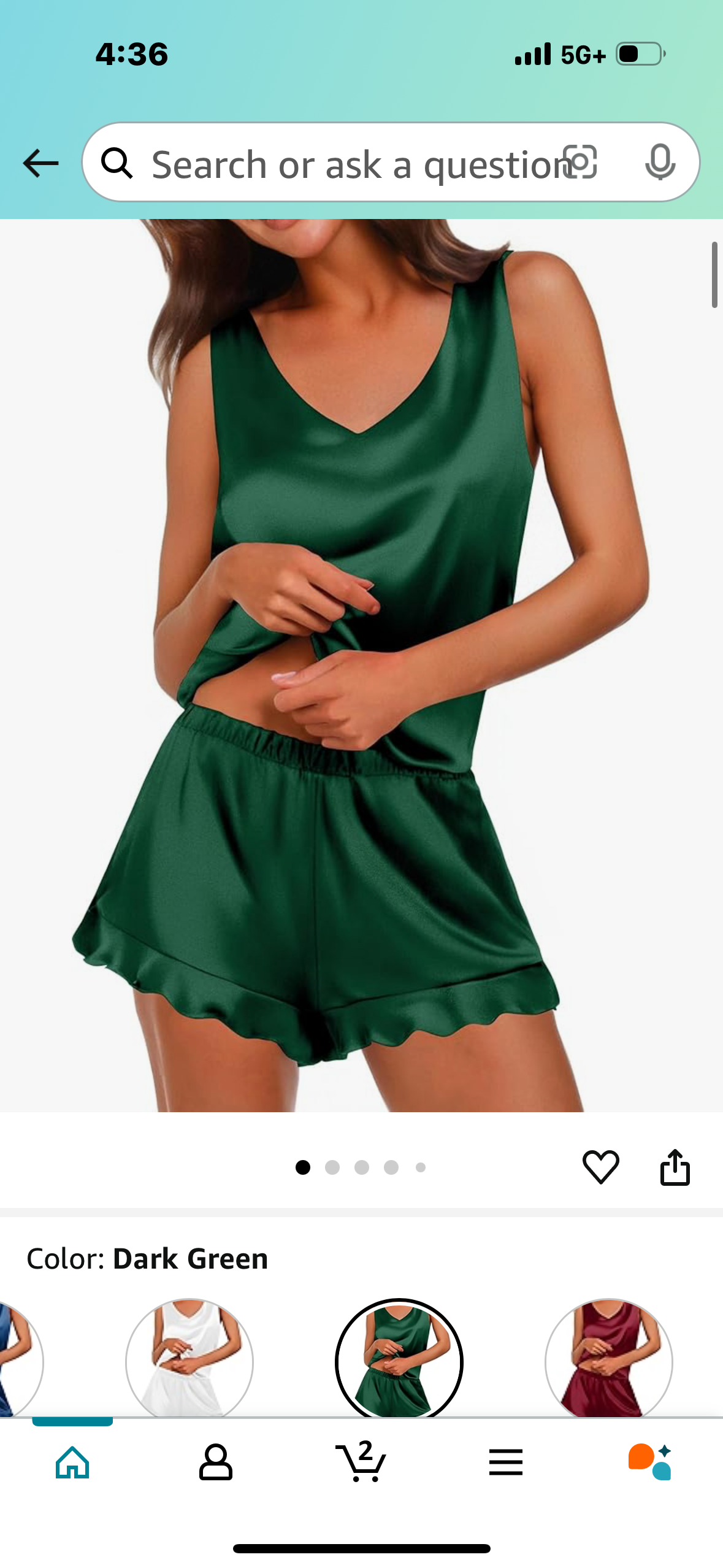 Ekouaer Womens Silk Pajamas Set 2 Piece Satin Camisole Pjs V Neck Tank Top and Shorts with Ruffle Sleepwear