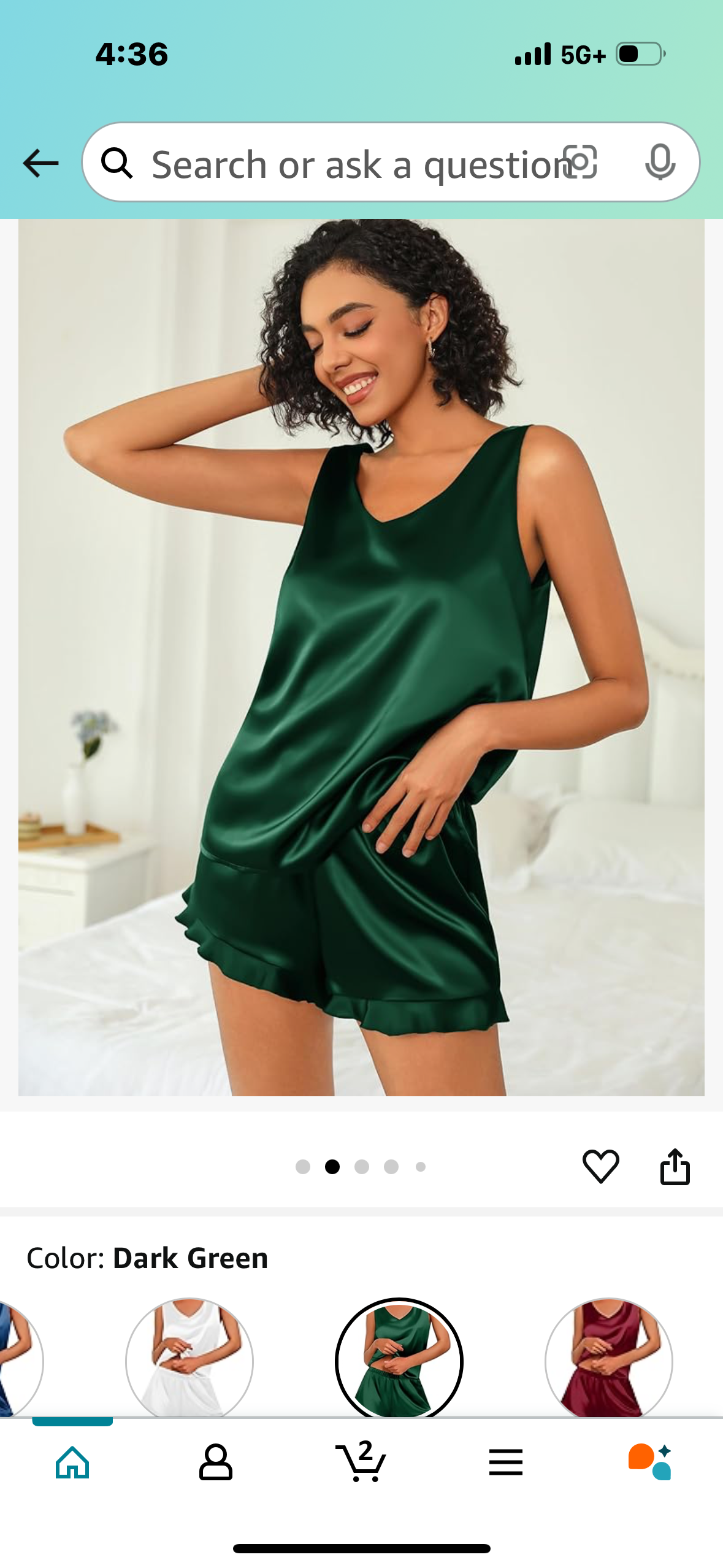 Ekouaer Womens Silk Pajamas Set 2 Piece Satin Camisole Pjs V Neck Tank Top and Shorts with Ruffle Sleepwear