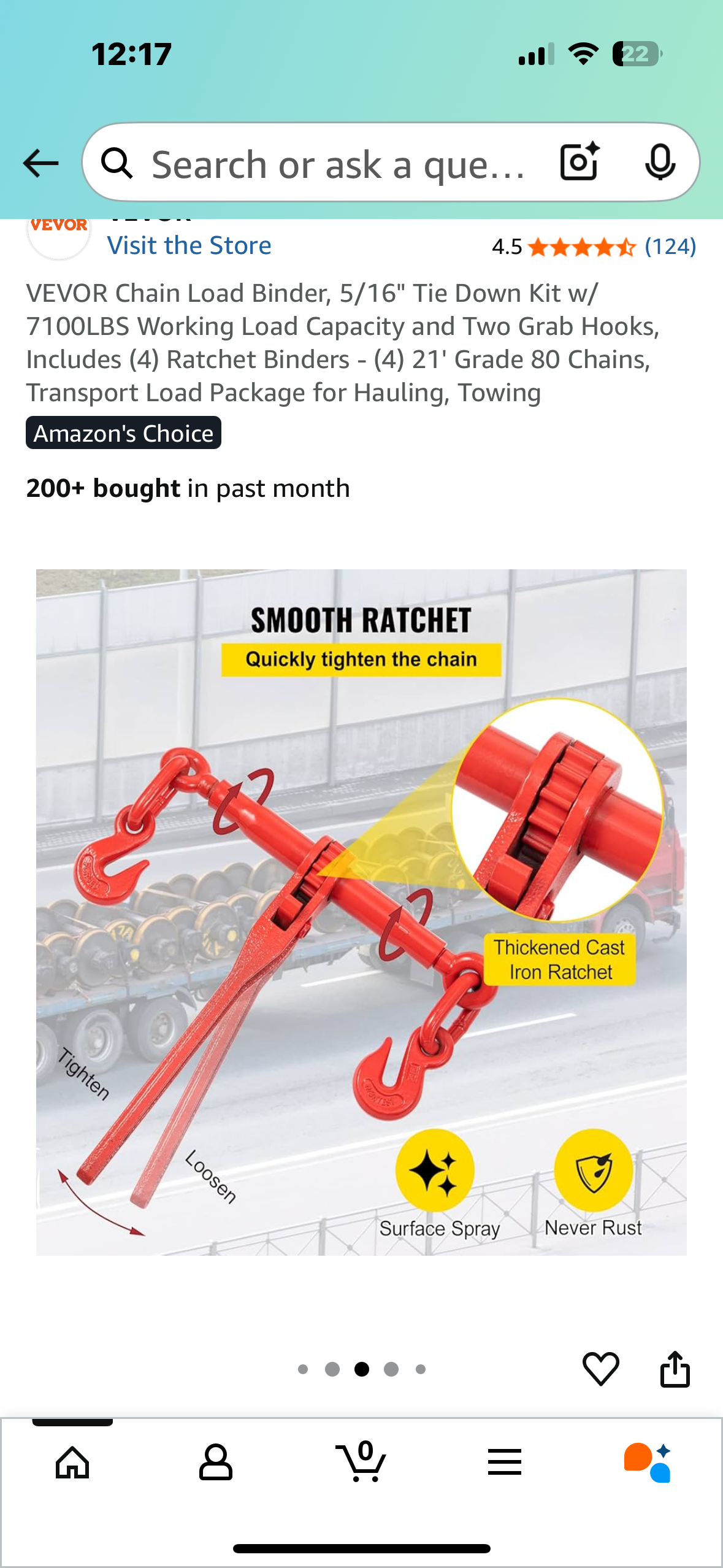 VEVOR Chain Load Binder, 5/16" Tie Down Kit w/ 7100LBS Working Load Capacity and Two Grab Hooks, Includes (4) Ratchet Binders - (4) 21' Grade 80 Chains, Transport Load Package for Hauling, Towing (G866)