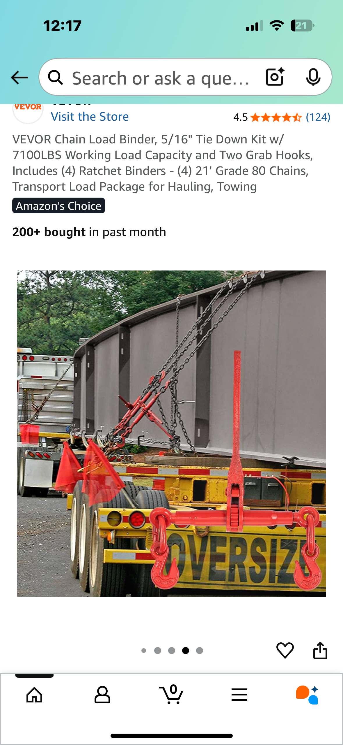 VEVOR Chain Load Binder, 5/16" Tie Down Kit w/ 7100LBS Working Load Capacity and Two Grab Hooks, Includes (4) Ratchet Binders - (4) 21' Grade 80 Chains, Transport Load Package for Hauling, Towing (G866)