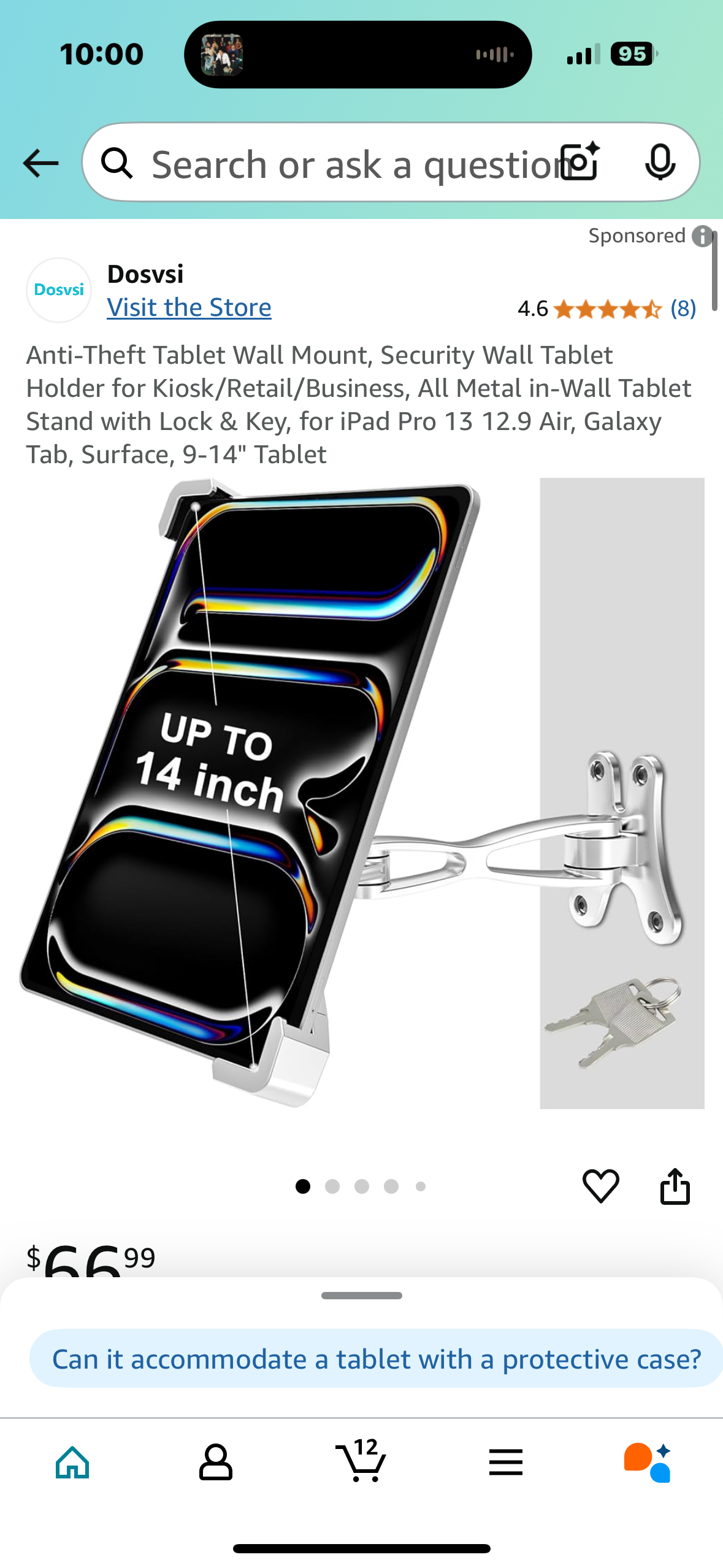 Anti-Theft Tablet Wall Mount, Security Wall Tablet Holder for Kiosk/Retail/Business, All Metal in-Wall Tablet Stand with Lock & Key, for iPad Pro 13 12.9 Air, Galaxy Tab, Surface, 9-14" Tablet
