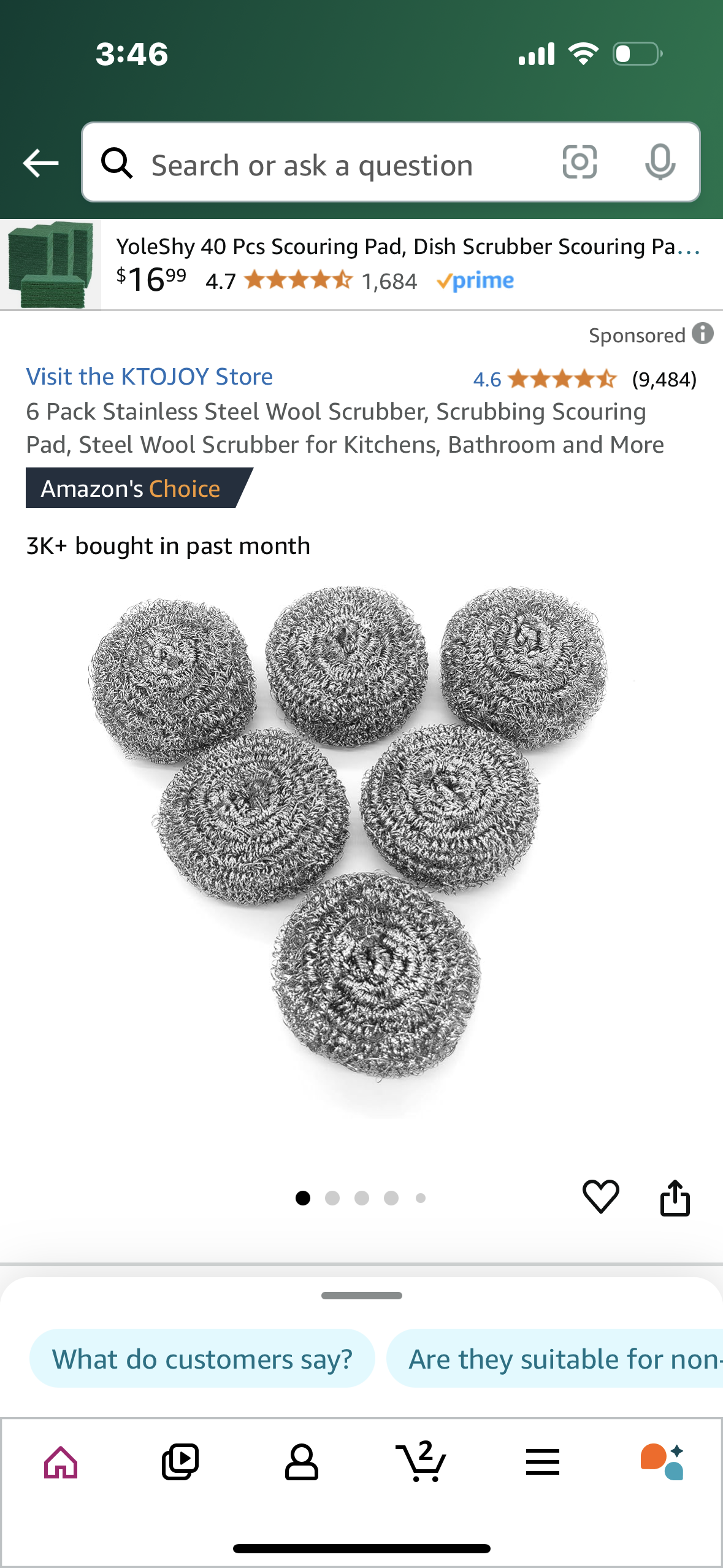 6 Pack Stainless Steel Wool Scrubber, Scrubbing Scouring Pad, Steel Wool Scrubber for Kitchens, Bathroom and More
