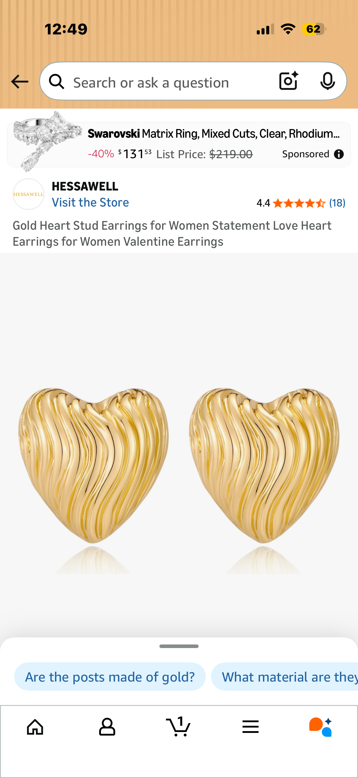 Gold Heart Stud Earrings for Women Statement Love Heart Earrings for Women Valentine Earrings