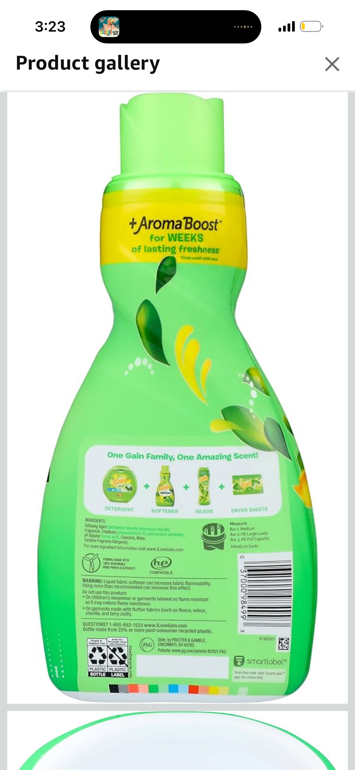 Gain 1.23L Liquid Fabric Softener