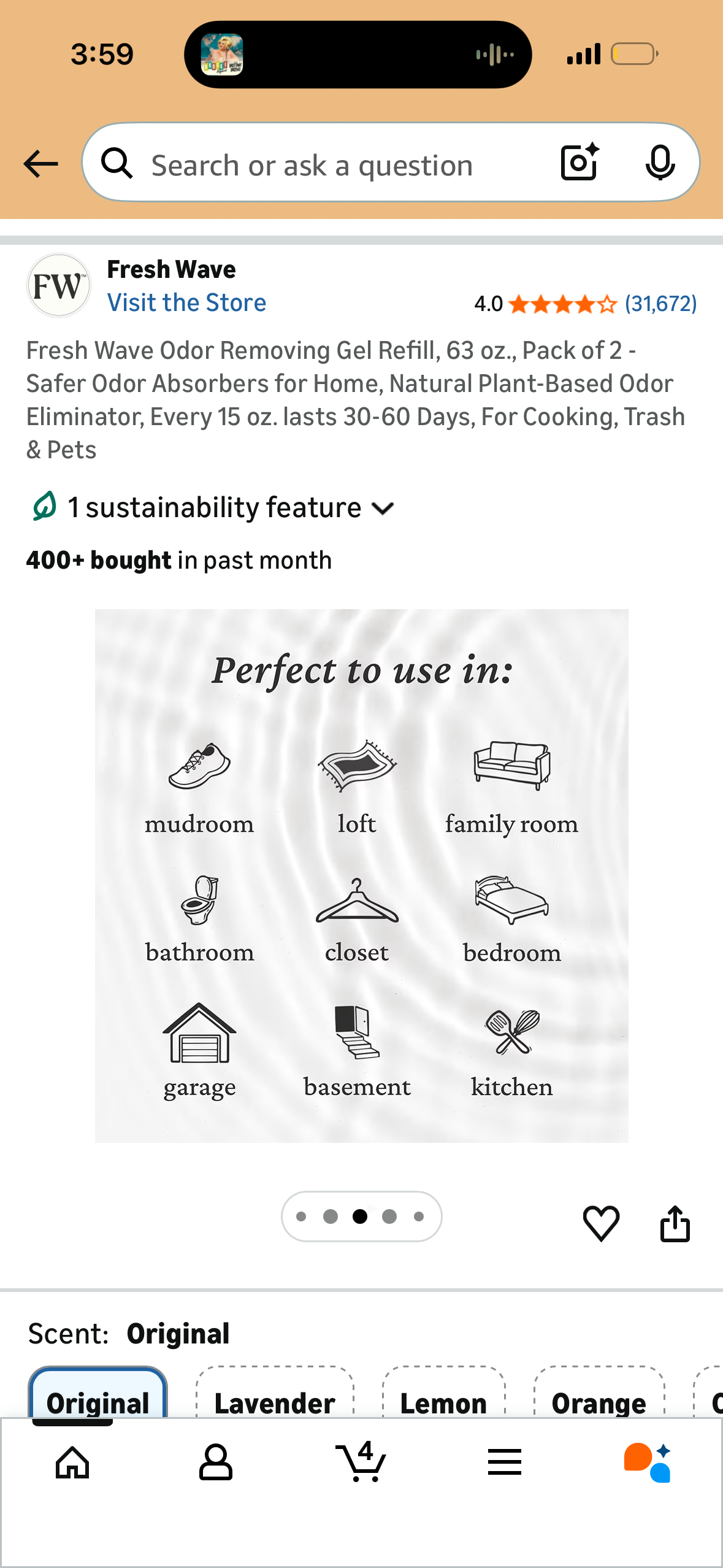 Fresh Wave Odor Removing Gel Refill, 63 oz., Pack of 2 - Safer Odor Absorbers for Home, Natural Plant-Based Odor Eliminator, Every 15 oz. lasts 30-60 Days, For Cooking, Trash & Pets