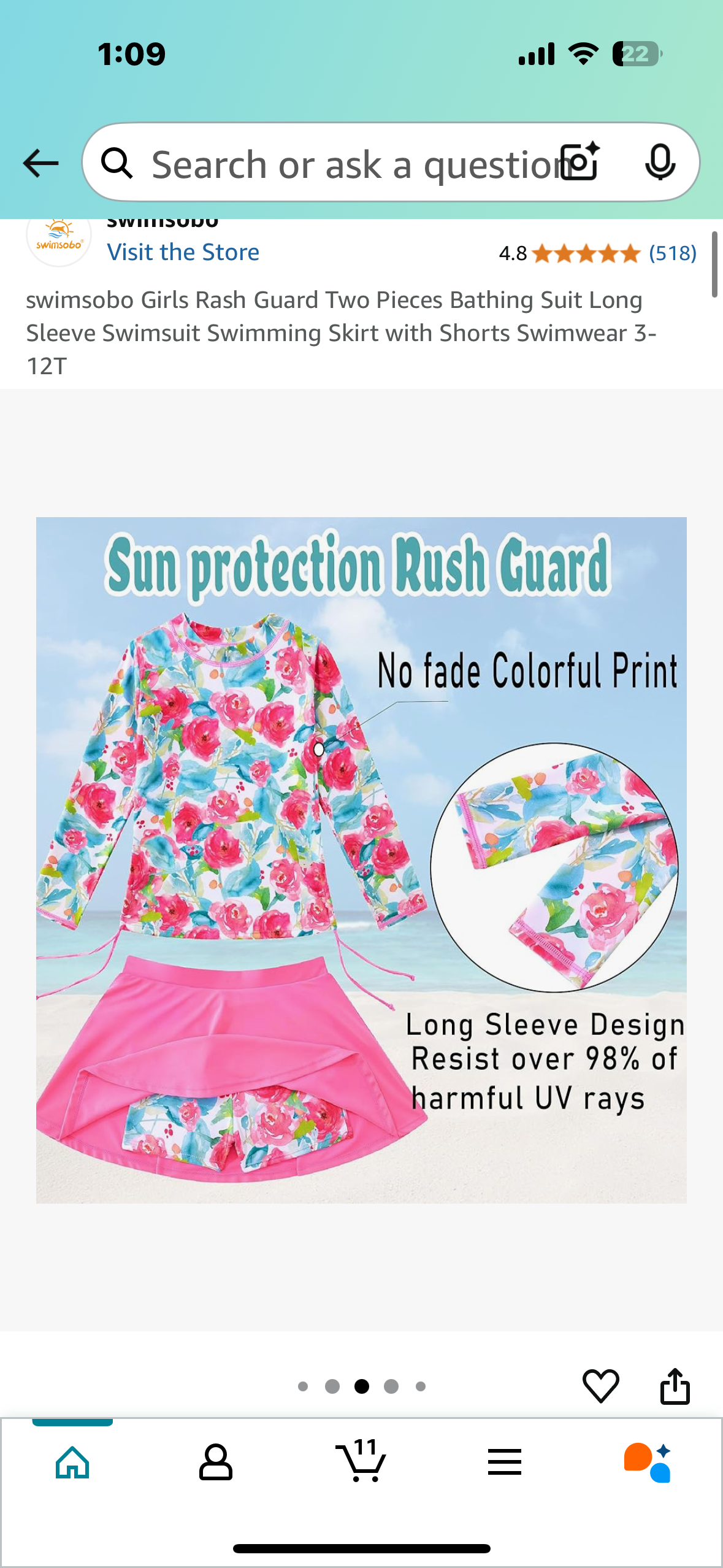 Girls Rash Guard Two Pieces Bathing Suit, Long Sleeve Swimsuit Swimming Skirt with Shorts (Size 11-12, Youth)