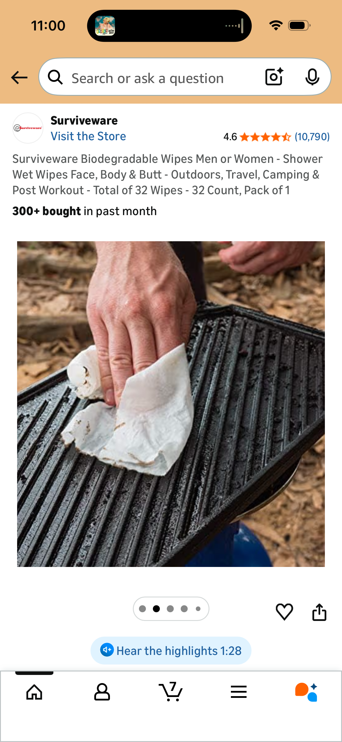 Surviveware Biodegradable Wipes Men or Women - Shower Wet Wipes Face, Body & Butt - Outdoors, Travel, Camping & Post Workout - Total of 32 Wipes - 32 Count, Pack of 1