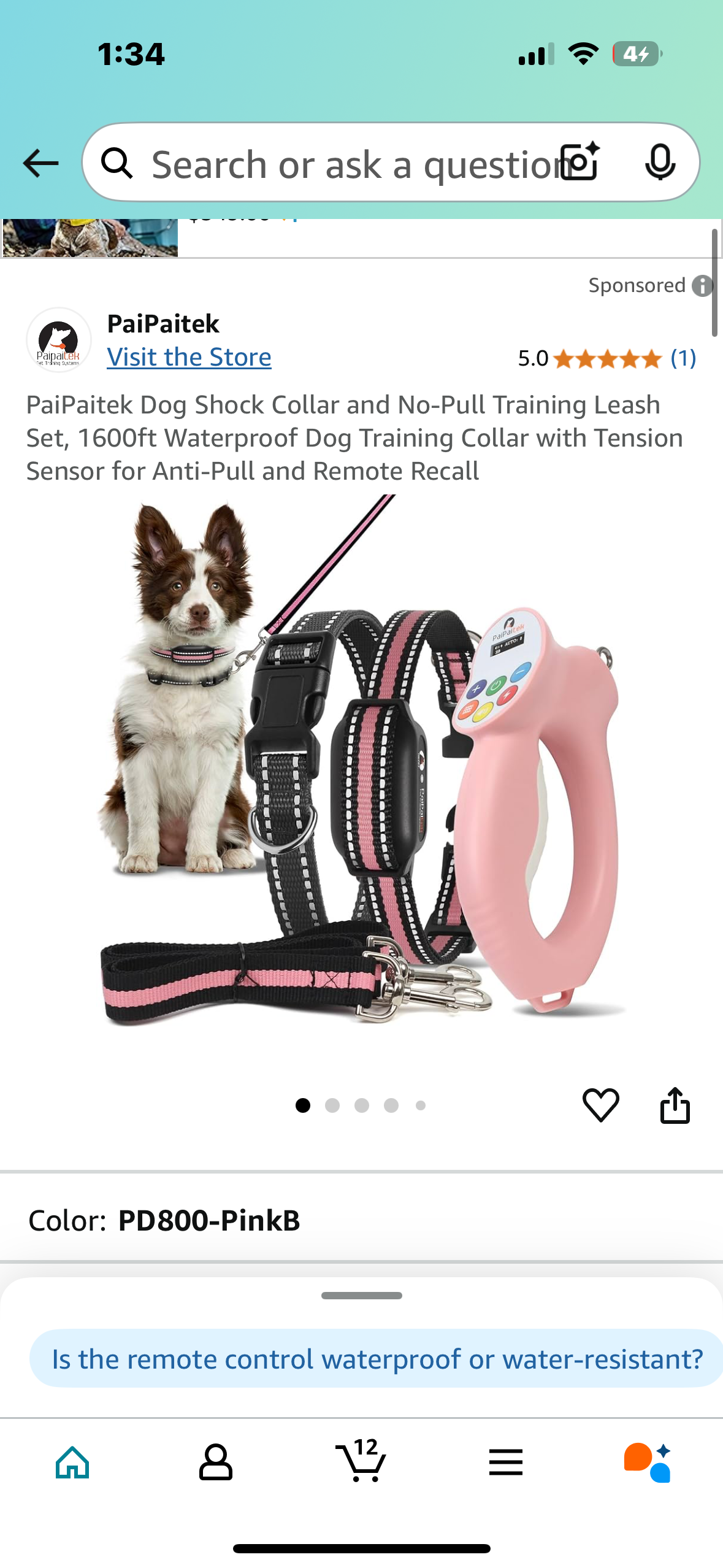 PaiPaitek Dog Shock Collar and No-Pull Training Leash Set, 1600ft Waterproof Dog Training Collar with Tension Sensor for Anti-Pull and Remote Recall