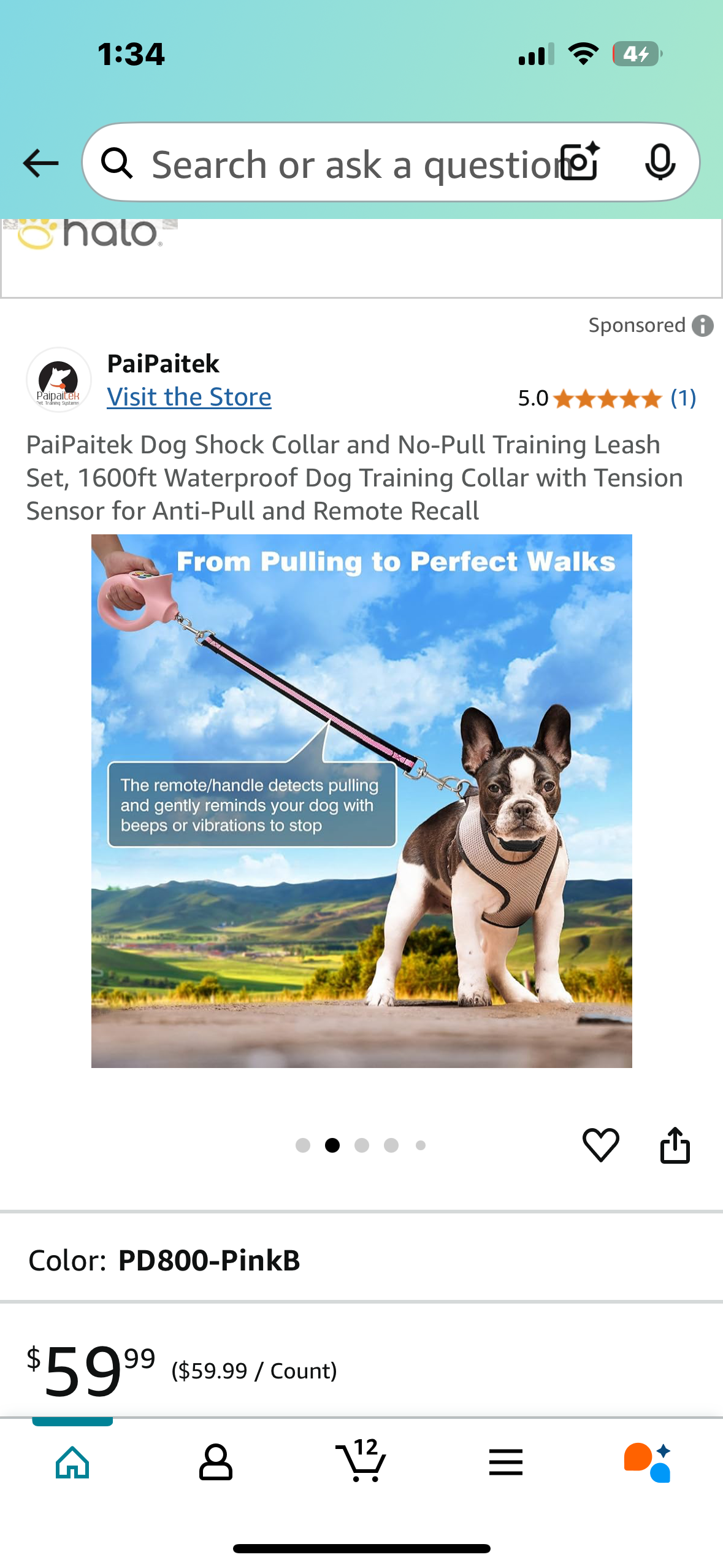 PaiPaitek Dog Shock Collar and No-Pull Training Leash Set, 1600ft Waterproof Dog Training Collar with Tension Sensor for Anti-Pull and Remote Recall