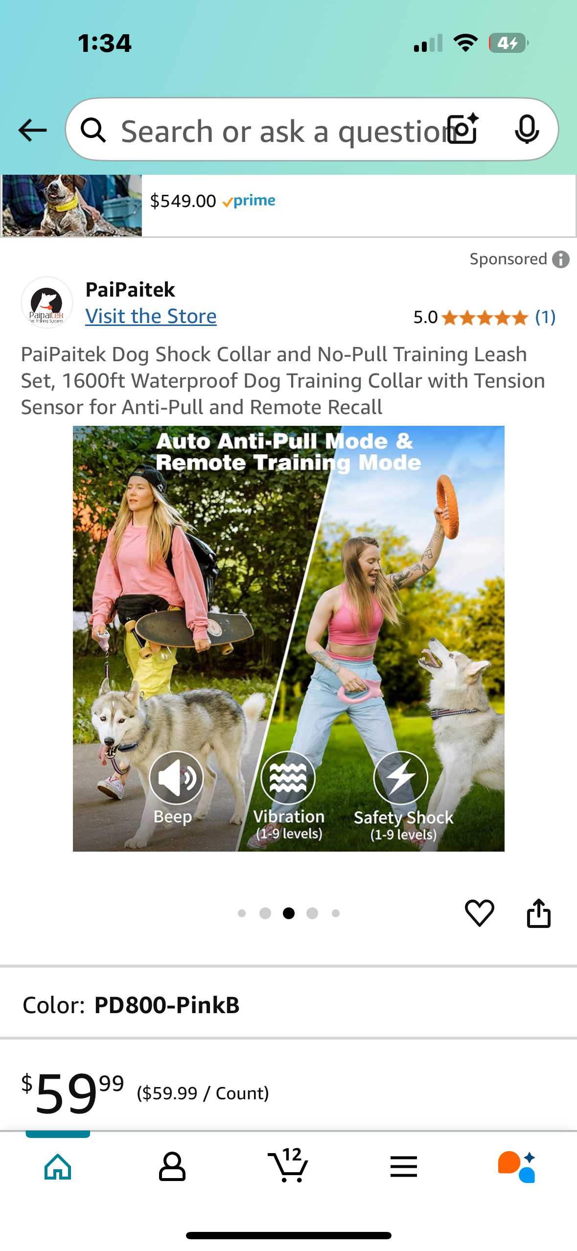 PaiPaitek Dog Shock Collar and No-Pull Training Leash Set, 1600ft Waterproof Dog Training Collar with Tension Sensor for Anti-Pull and Remote Recall