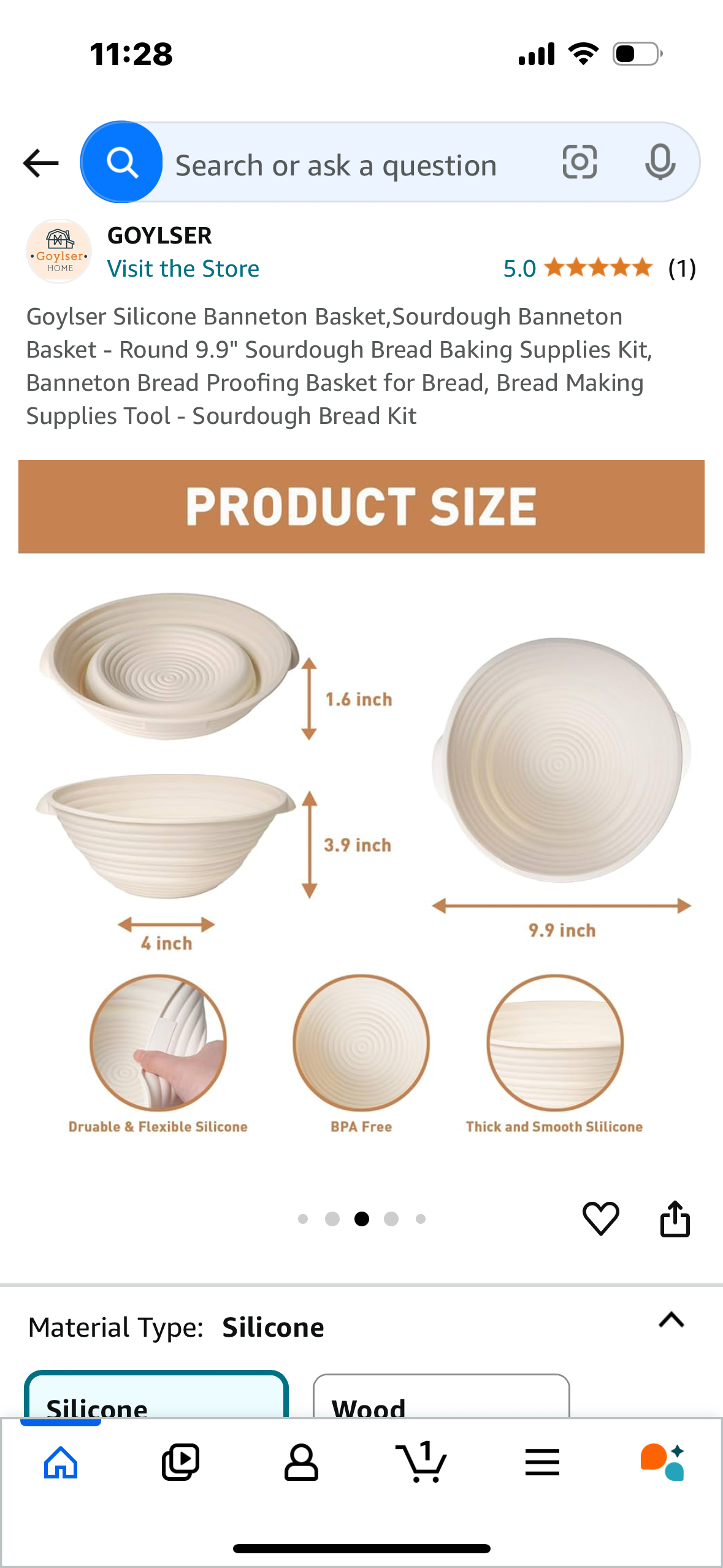 Goylser Silicone Banneton Basket,Sourdough Banneton Basket - Round 9.9" Sourdough Bread Baking Supplies Kit, Banneton Bread Proofing Basket for Bread, Bread Making Supplies Tool - Sourdough Bread Kit