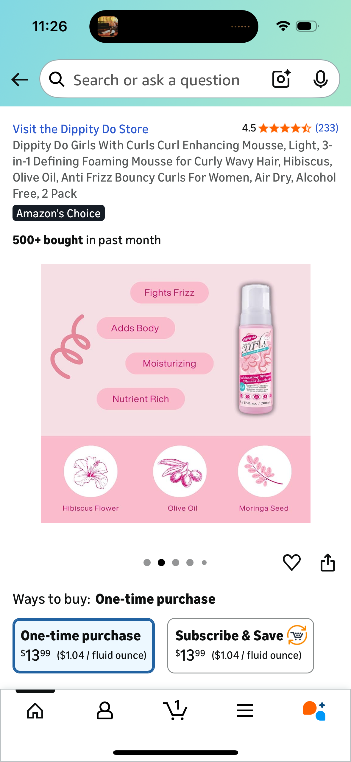 Dippity Do Girls With Curls Curl Enhancing Mousse, Light, 3-in-1 Defining Foaming Mousse for Curly Wavy Hair, Hibiscus, Olive Oil, Anti Frizz Bouncy Curls For Women, Air Dry, Alcohol Free, 2 Pack