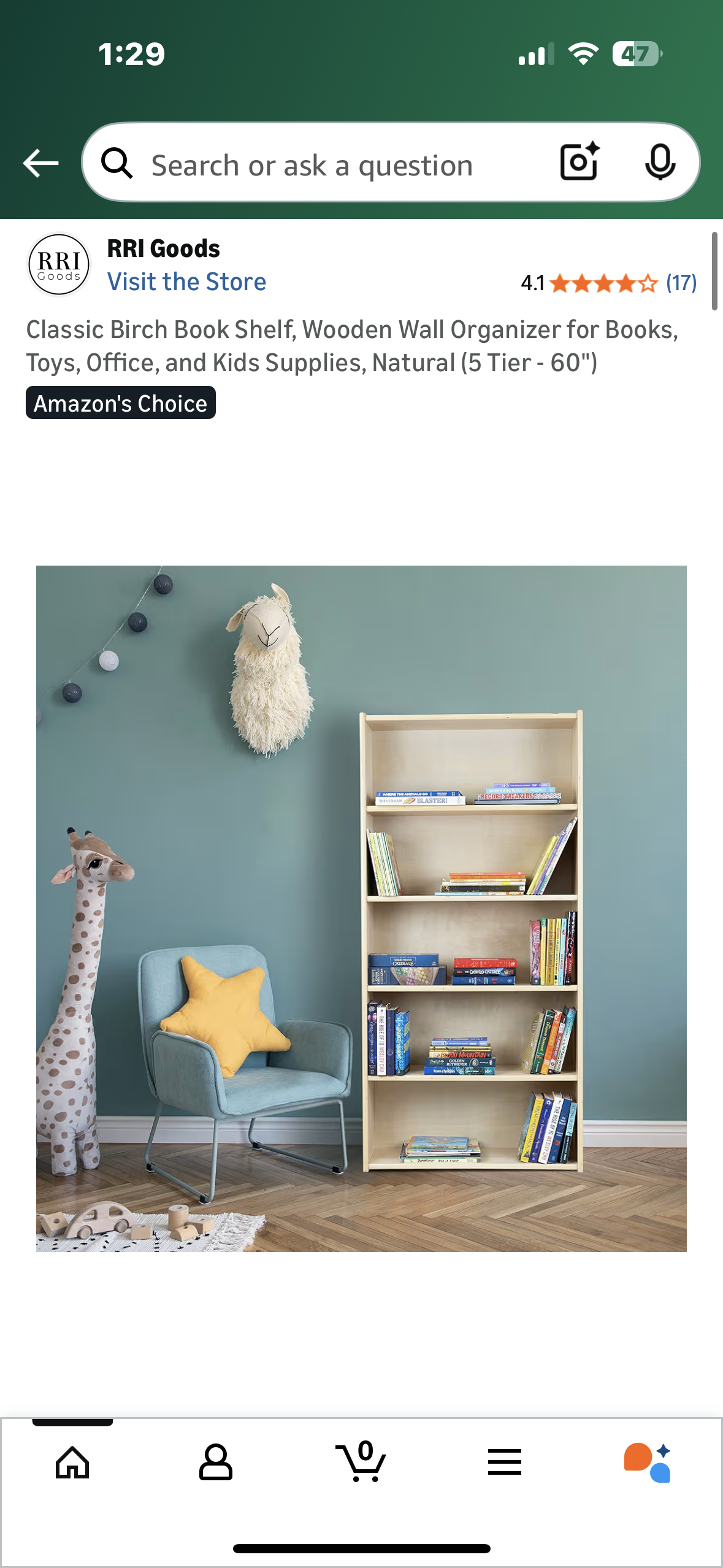 Classic Birch Book Shelf, Wooden Wall Organizer for Books, Toys, Office, and Kids Supplies, Natural (5 Tier - 60") (L1127)