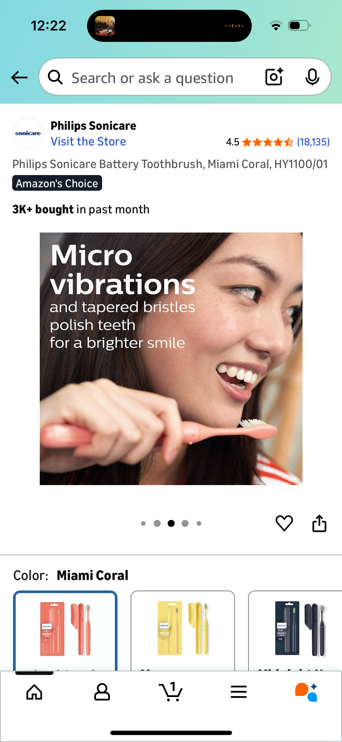 Philips Sonicare Battery Toothbrush, Miami Coral, HY1100/01